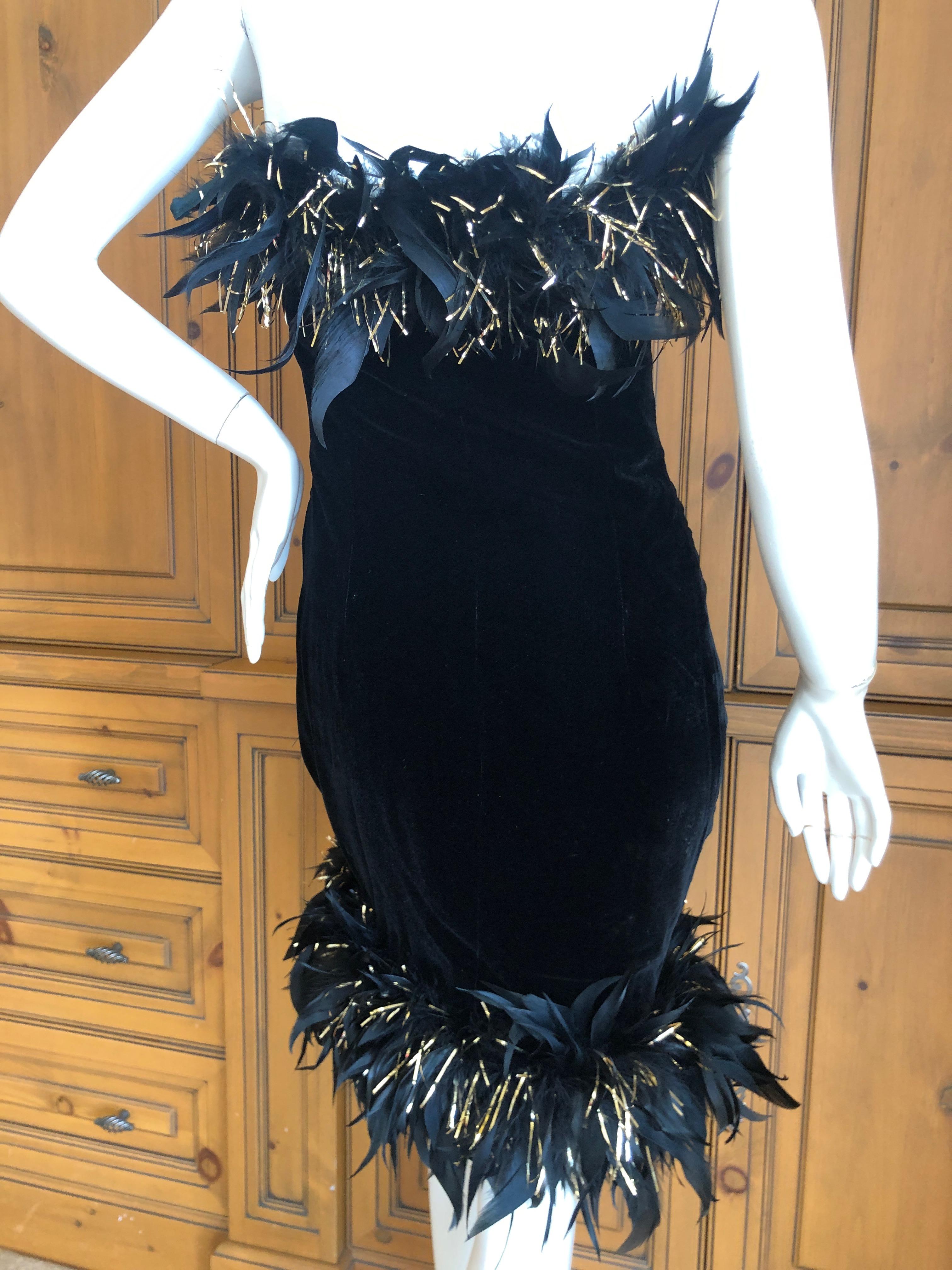 Yves Saint Laurent Rive Gauche Vintage Black Velvet Feather Trim Yves Saint Laurent Rive Gauche Vintage Black Velvet Feather Trim