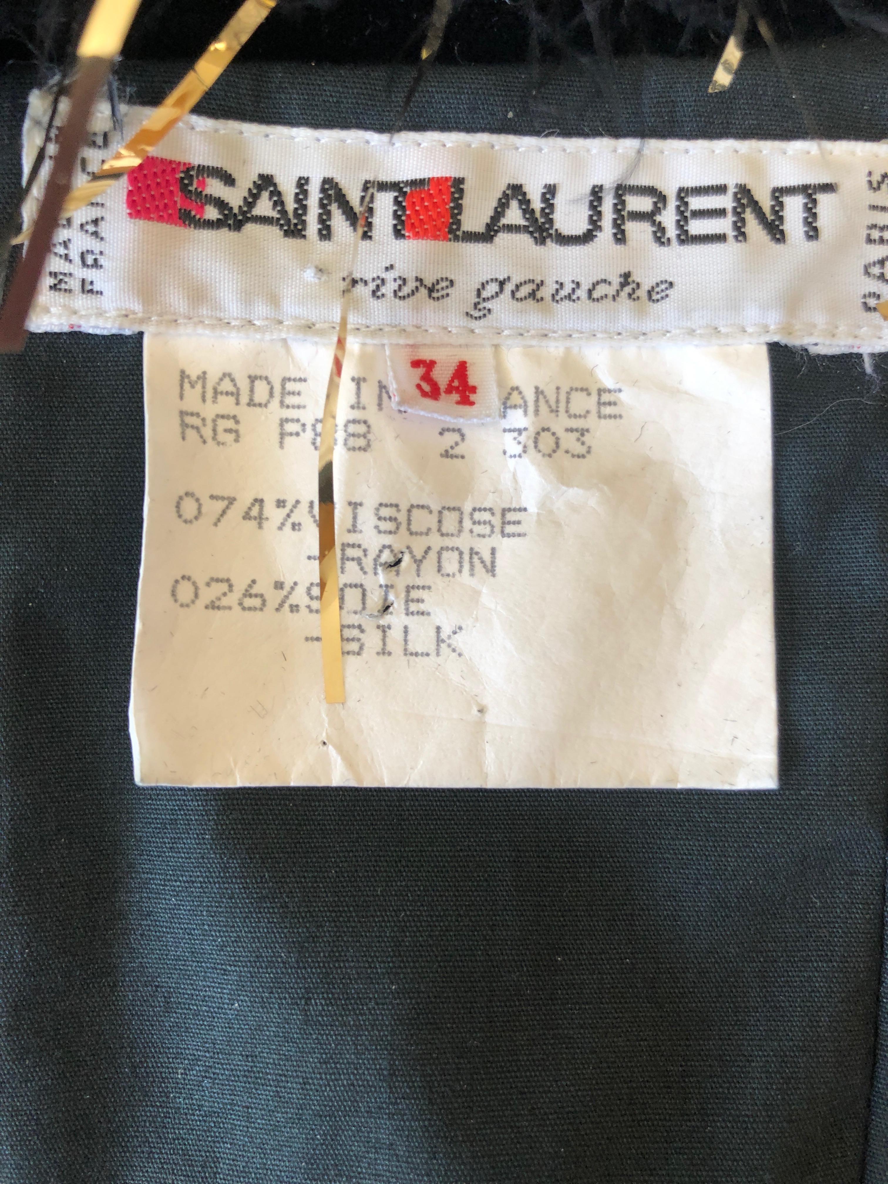 Yves Saint Laurent Rive Gauche Vintage Black Velvet Feather Trim Cocktail Dress For Sale 3