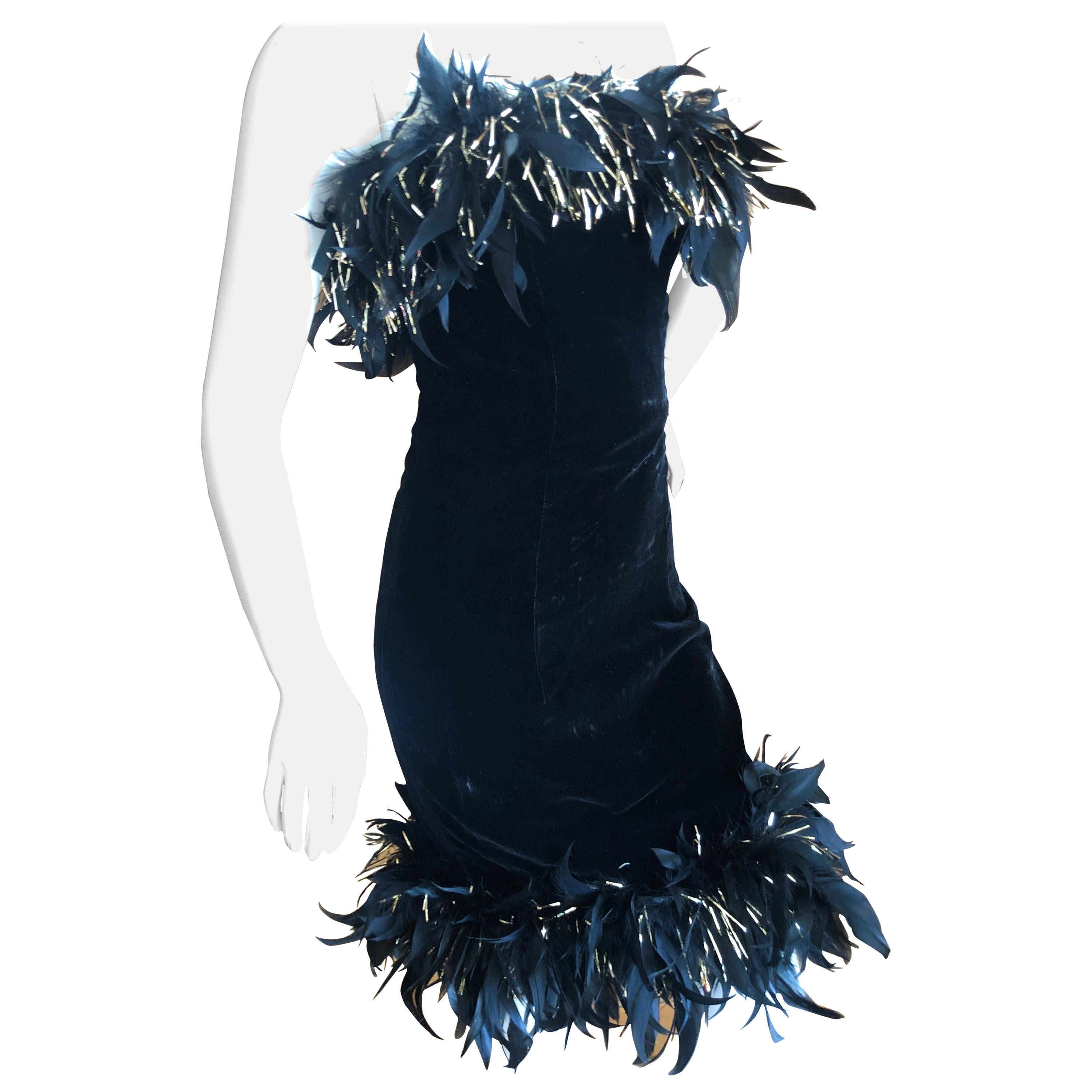 Yves Saint Laurent Rive Gauche Vintage Black Velvet Feather Trim Yves Saint Laurent Rive Gauche Vintage Black Velvet Feather Trim