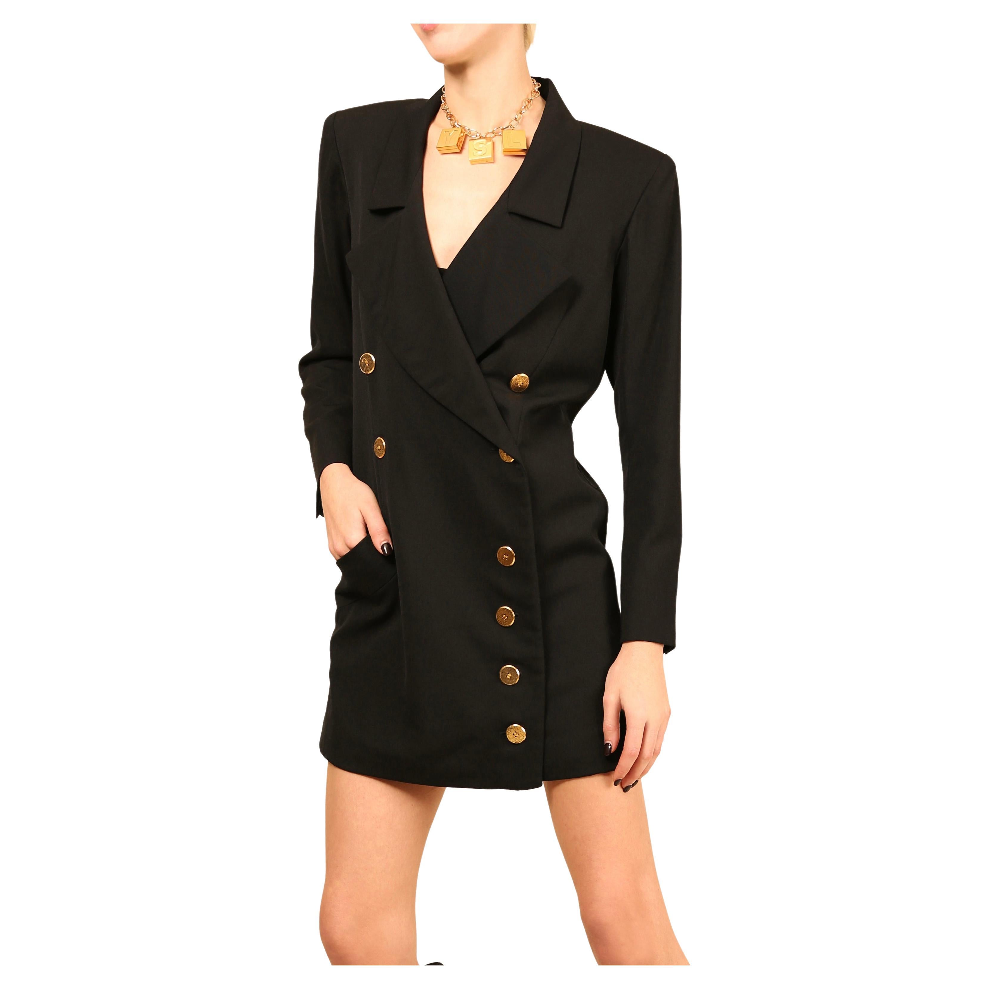 Yves Saint Laurent Rive Gauche vintage black wool oversized blazer dress  jacket For Sale at 1stDibs