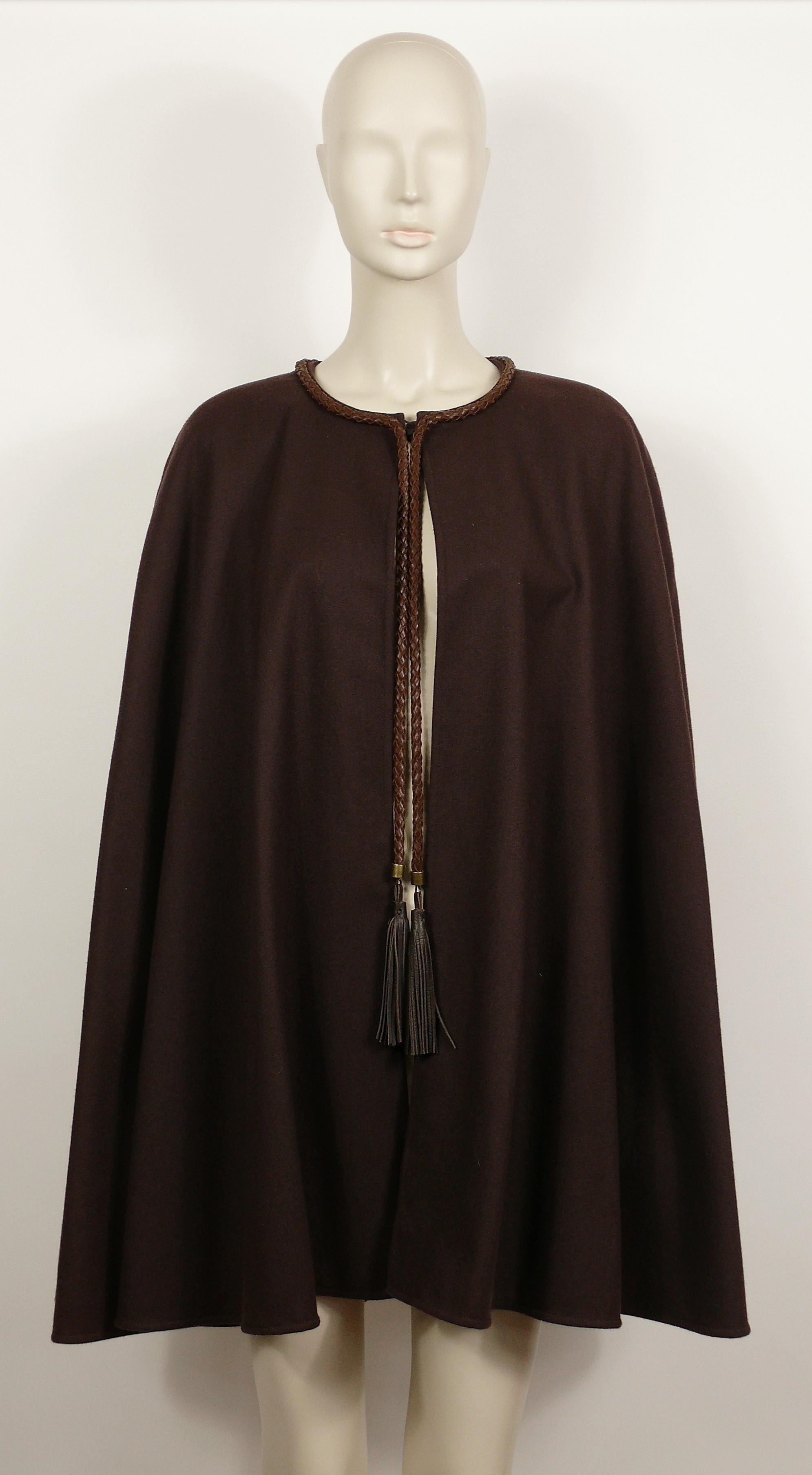Yves Saint Laurent Rive Gauche Vintage Brown Cape with Leather Tassels In Fair Condition In Nice, FR
