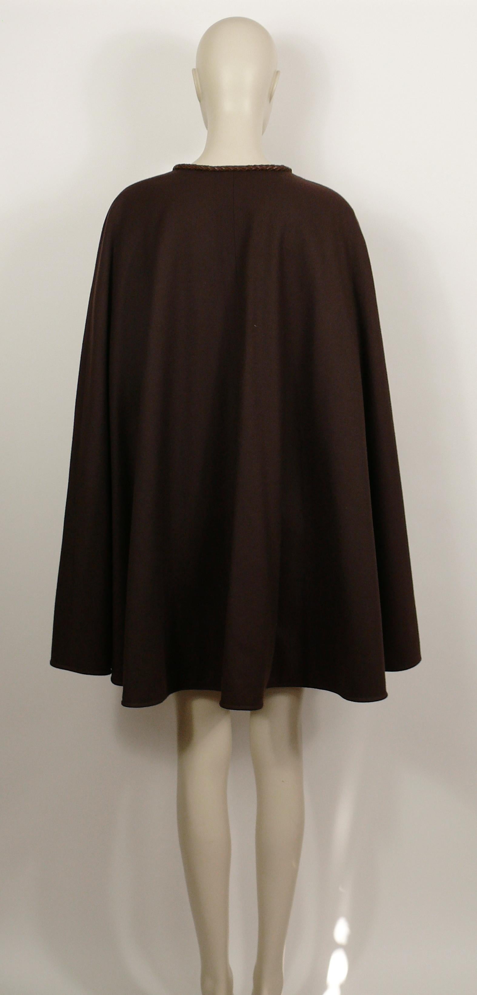Yves Saint Laurent Rive Gauche Vintage Brown Cape with Leather Tassels 1