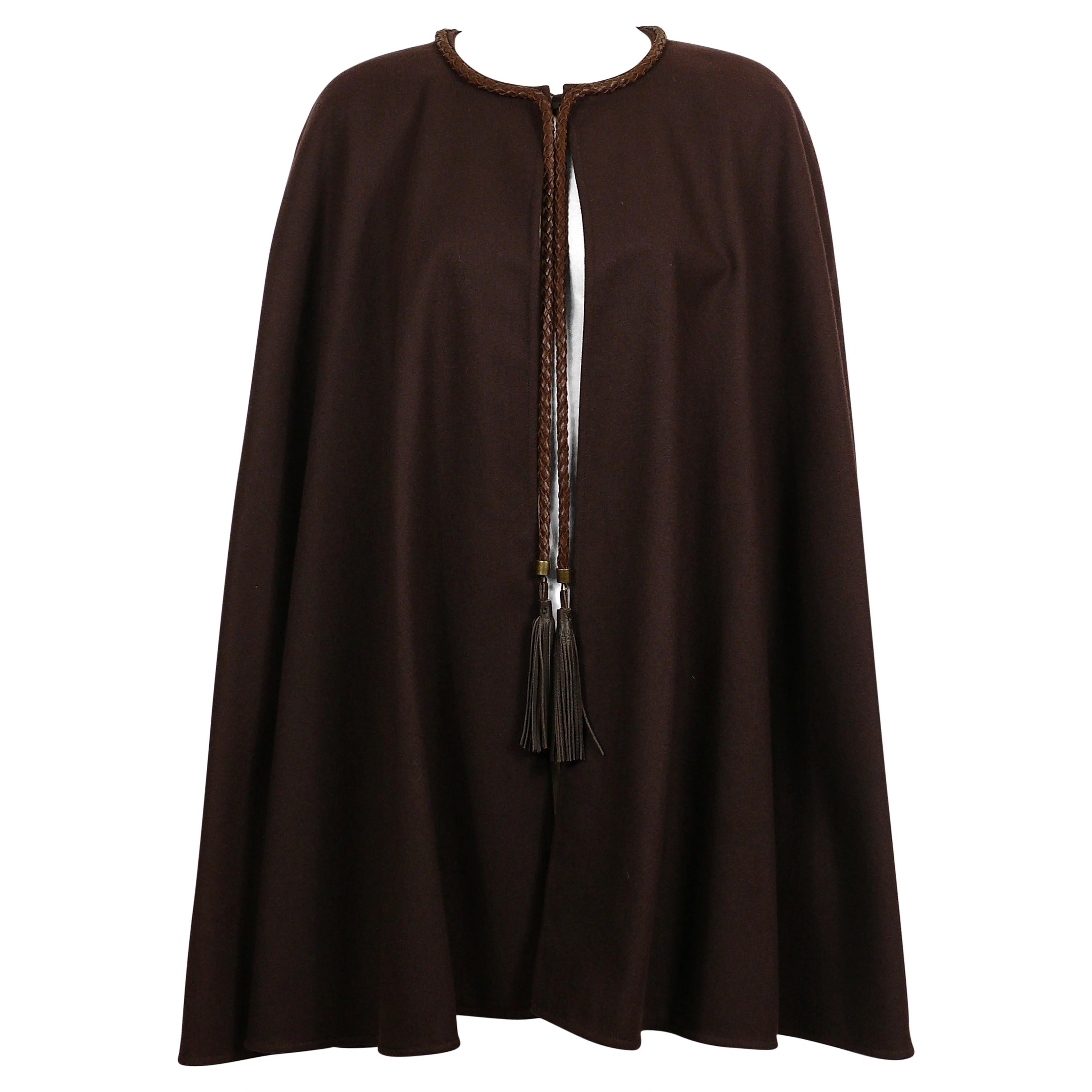 Yves Saint Laurent Rive Gauche Vintage Brown Cape with Leather Tassels