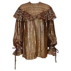 Yves Saint Laurent rive gauche vintage brown silk gold metallic stripes blouse