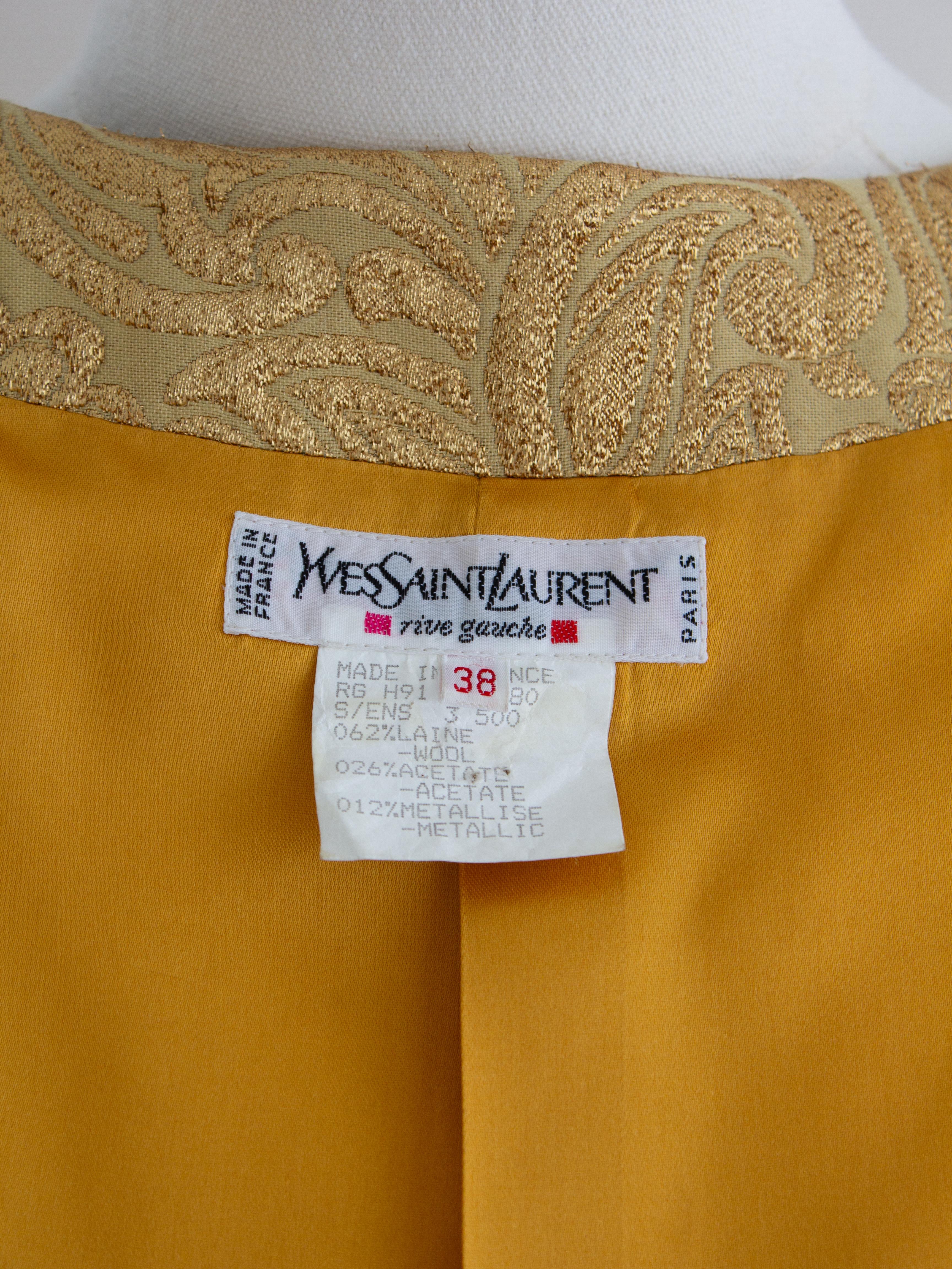 Yves Saint Laurent Rive Gauche Vintage F/W 1991 Gold Brokat Jacke Rock Anzug im Angebot 5