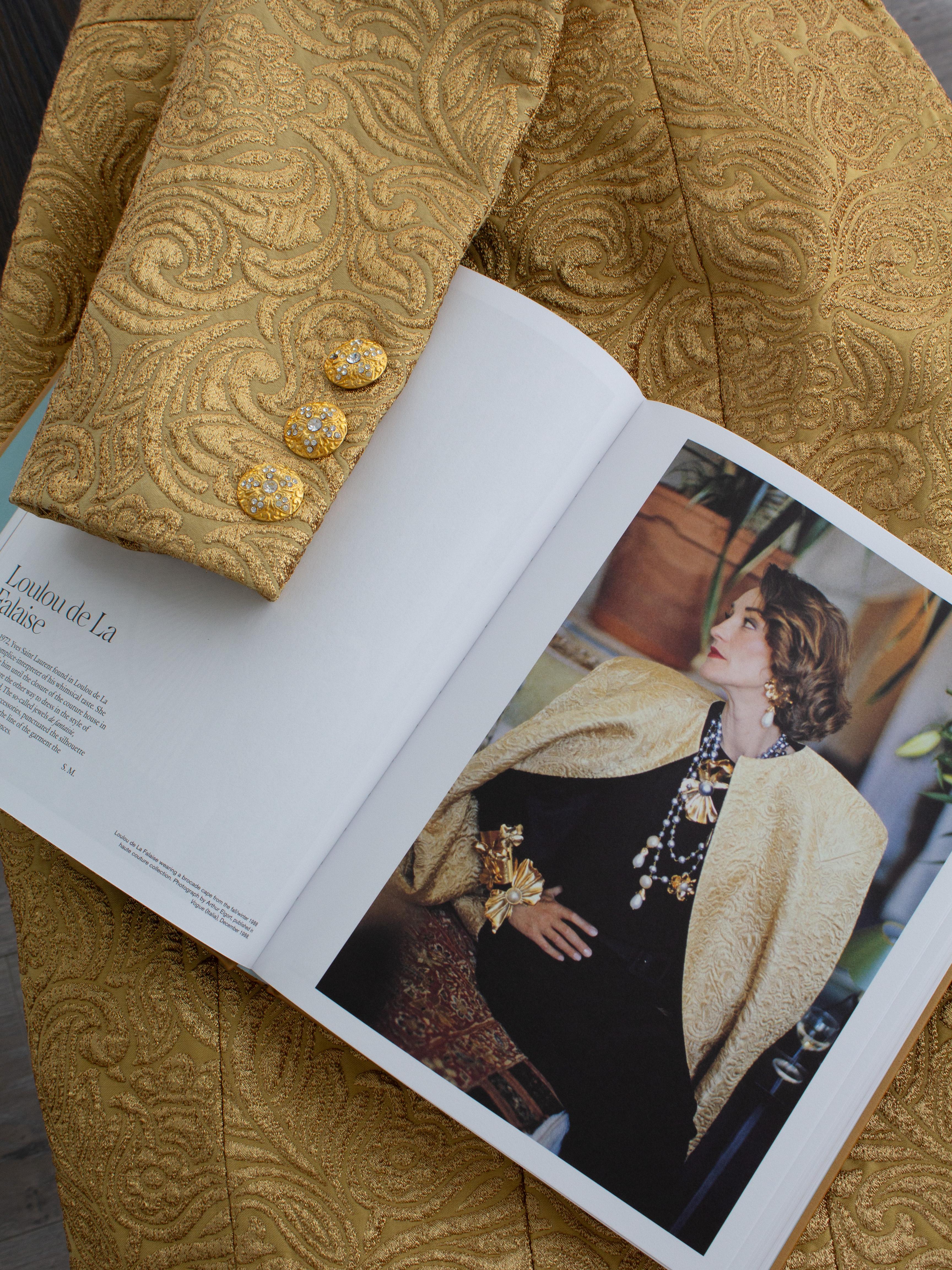 Yves Saint Laurent Rive Gauche Vintage F/W 1991 Gold Brokat Jacke Rock Anzug im Angebot 8