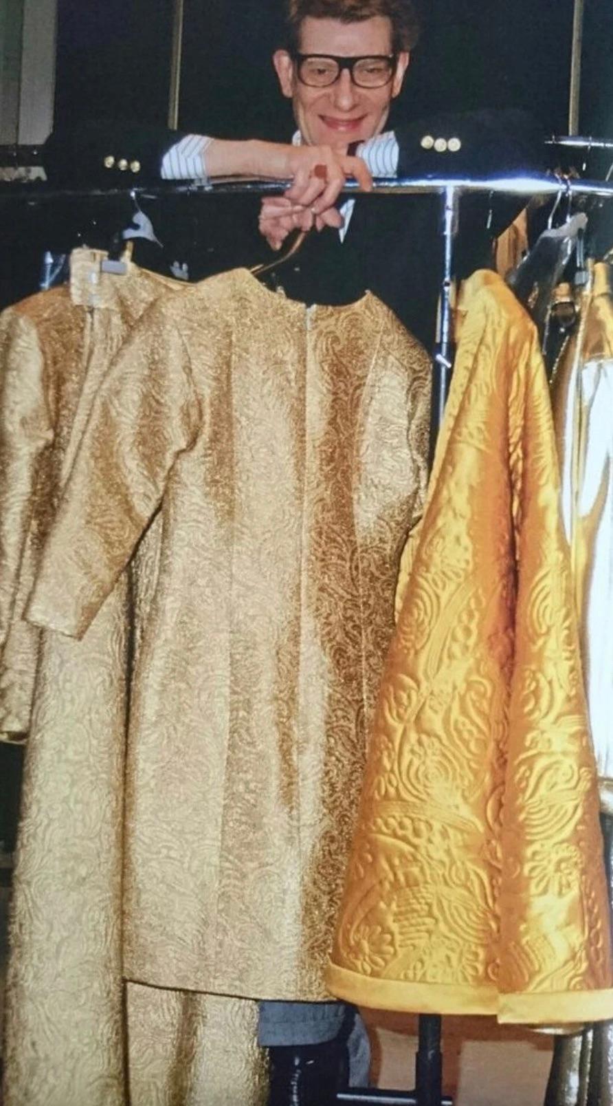 Yves Saint Laurent Rive Gauche Vintage F/W 1991 Gold Brokat Jacke Rock Anzug (Braun) im Angebot