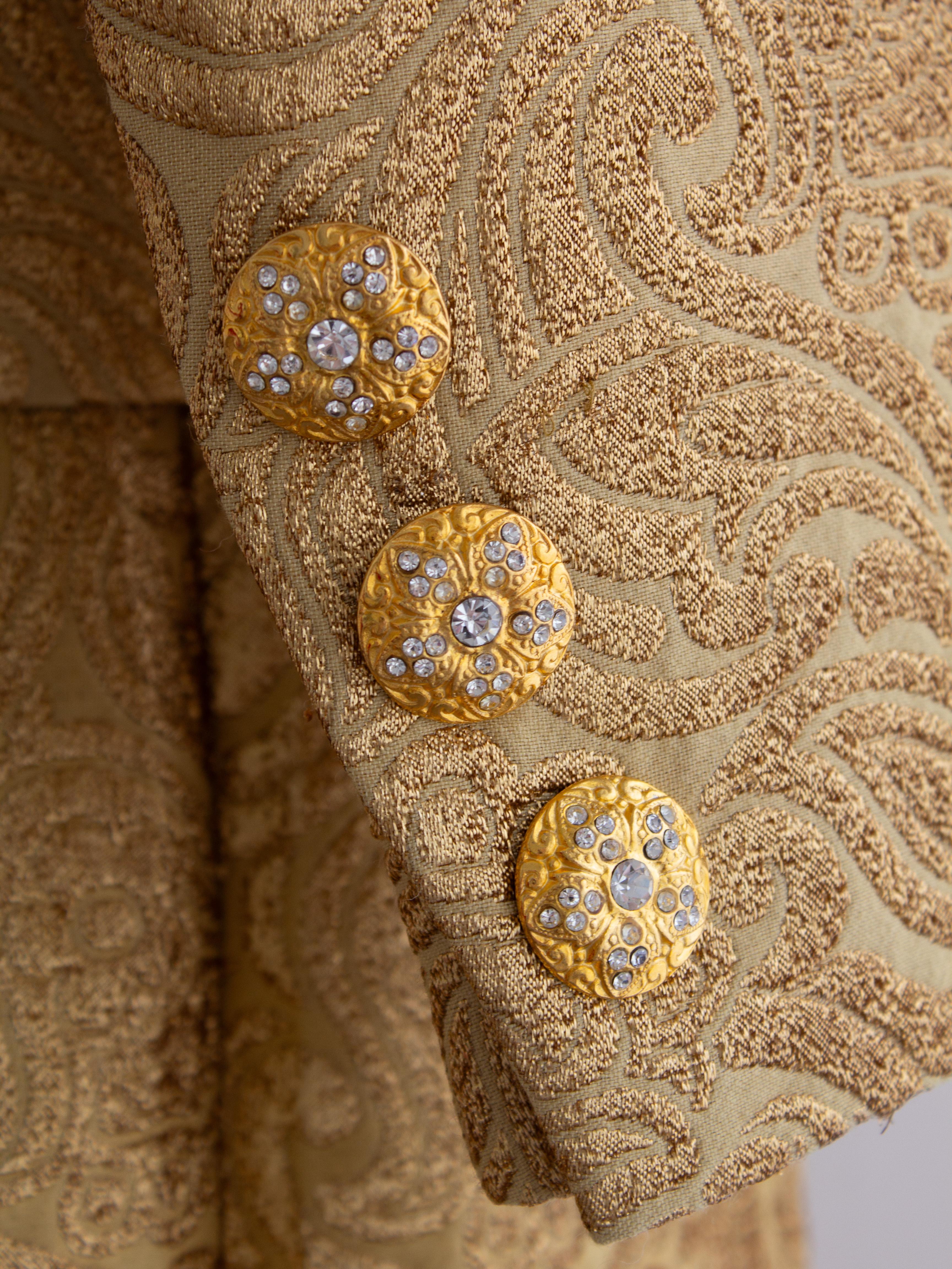 Yves Saint Laurent Rive Gauche Vintage F/W 1991 Gold Brokat Jacke Rock Anzug im Angebot 2