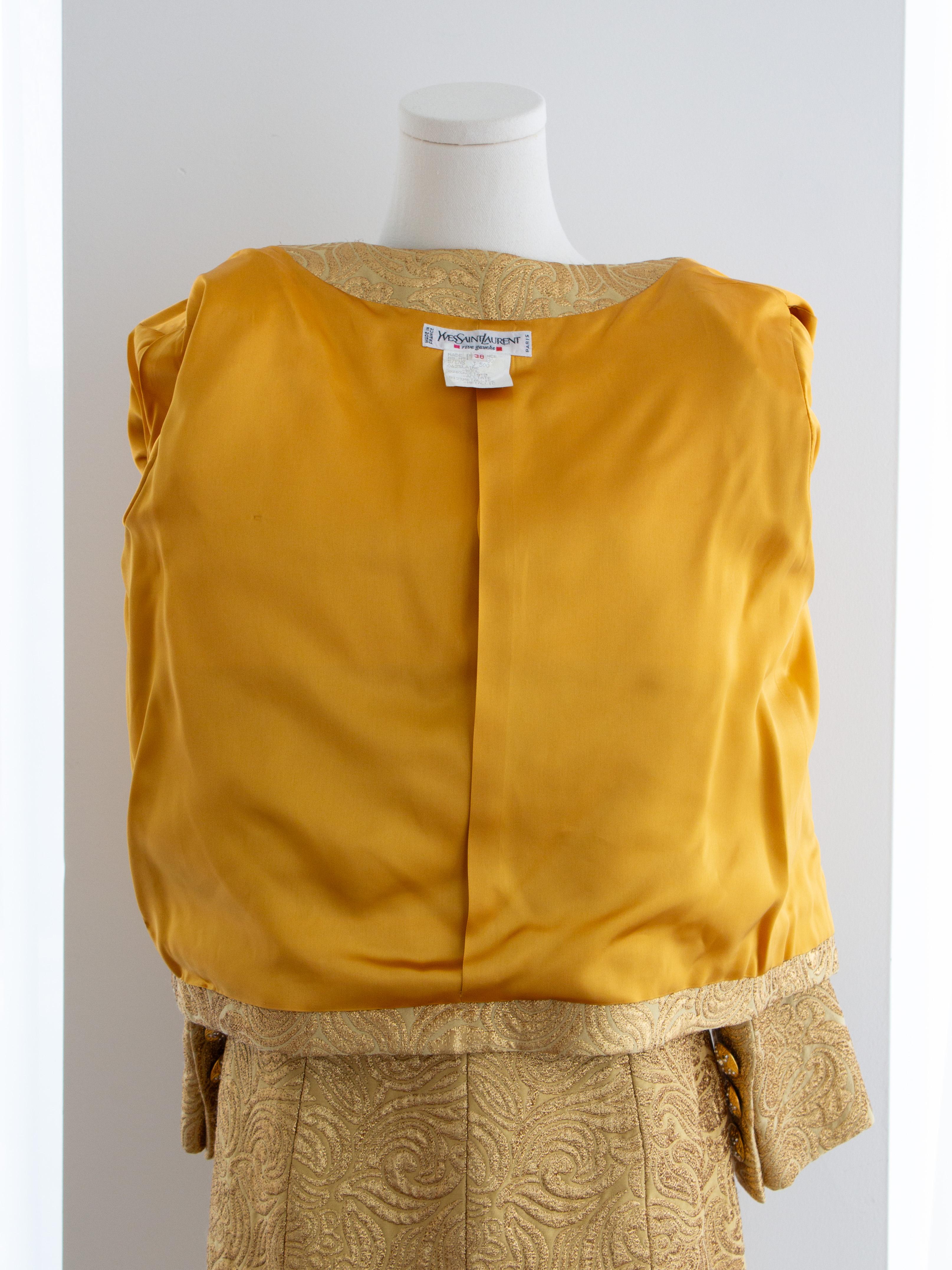Yves Saint Laurent Rive Gauche Vintage F/W 1991 Gold Brokat Jacke Rock Anzug im Angebot 4