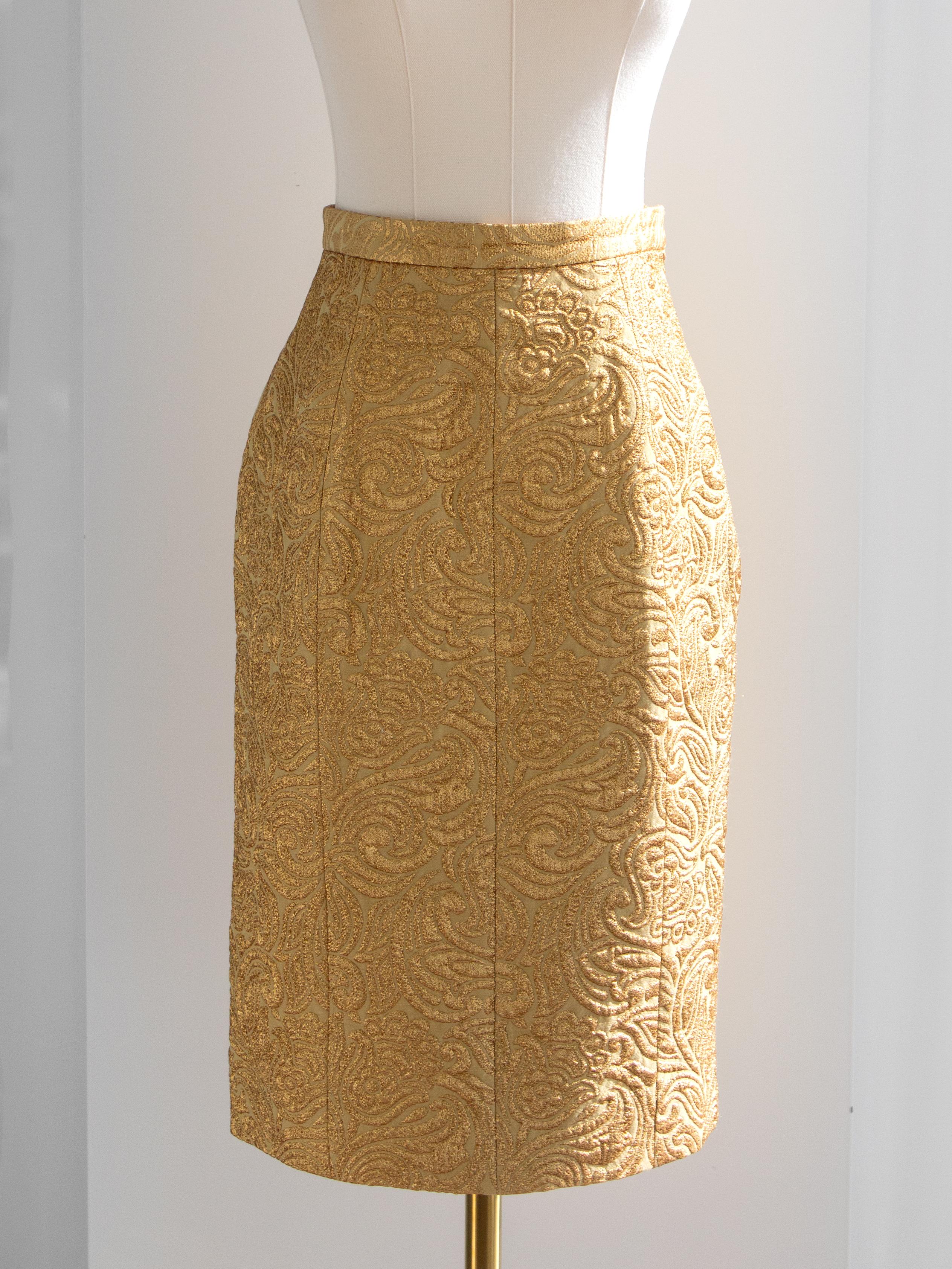 Yves Saint Laurent Rive Gauche Vintage Herbst 1991 Goldbrokat Jacke Rock Anzug im Angebot 5