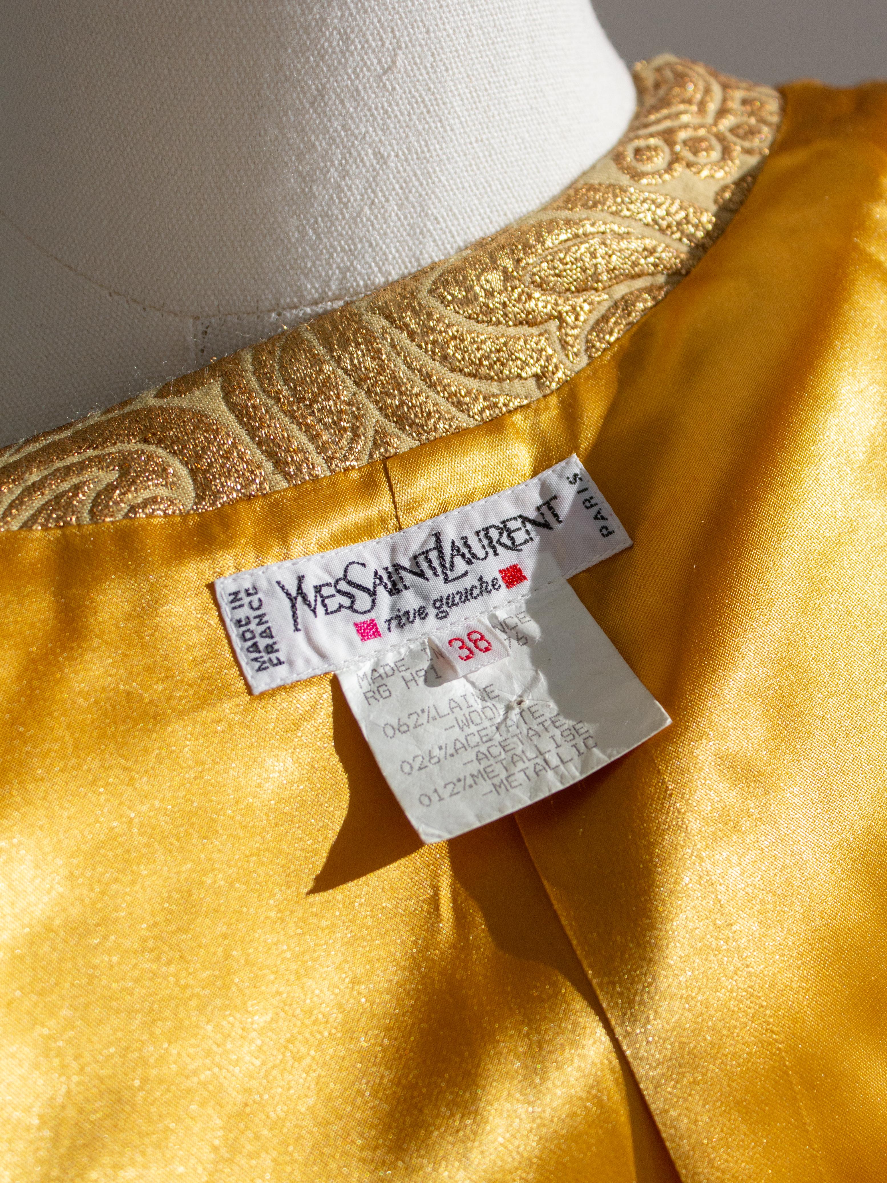 Yves Saint Laurent Rive Gauche Vintage Fall 1991 Gold Brocade Jacket Skirt Suit 6