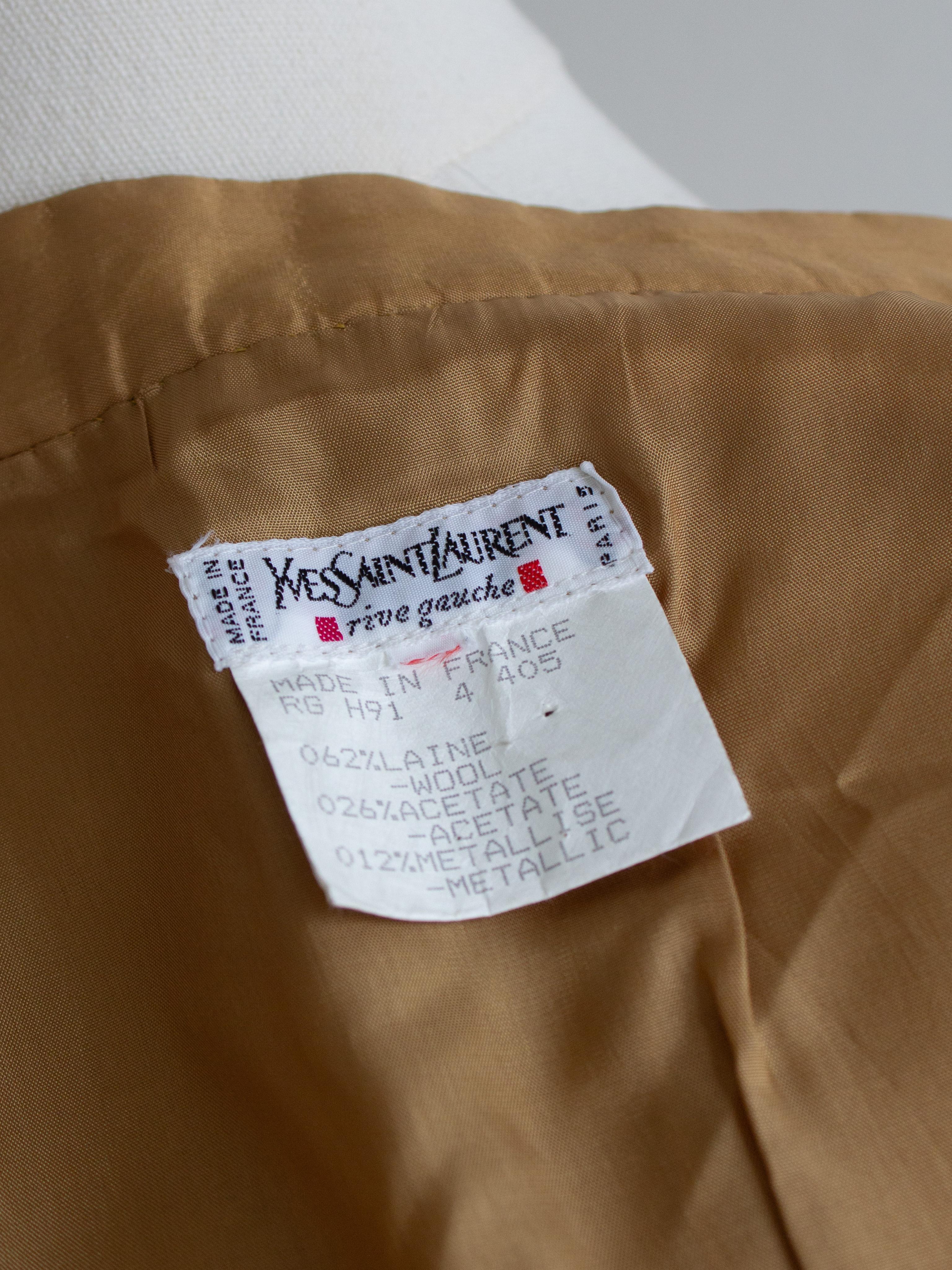 Yves Saint Laurent Rive Gauche Vintage Herbst 1991 Goldbrokat Jacke Rock Anzug im Angebot 8