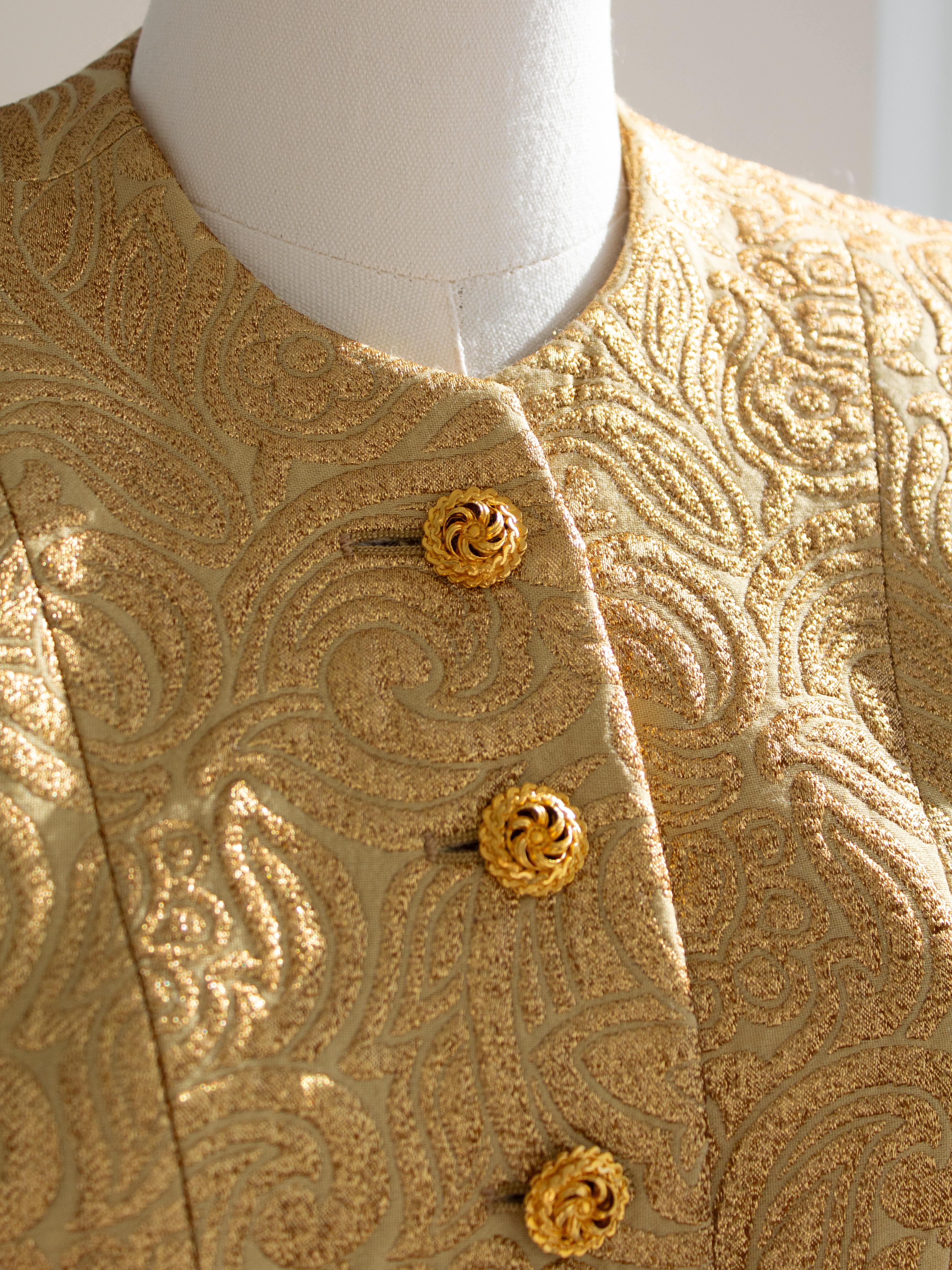Yves Saint Laurent Rive Gauche Vintage Herbst 1991 Goldbrokat Jacke Rock Anzug im Angebot 2