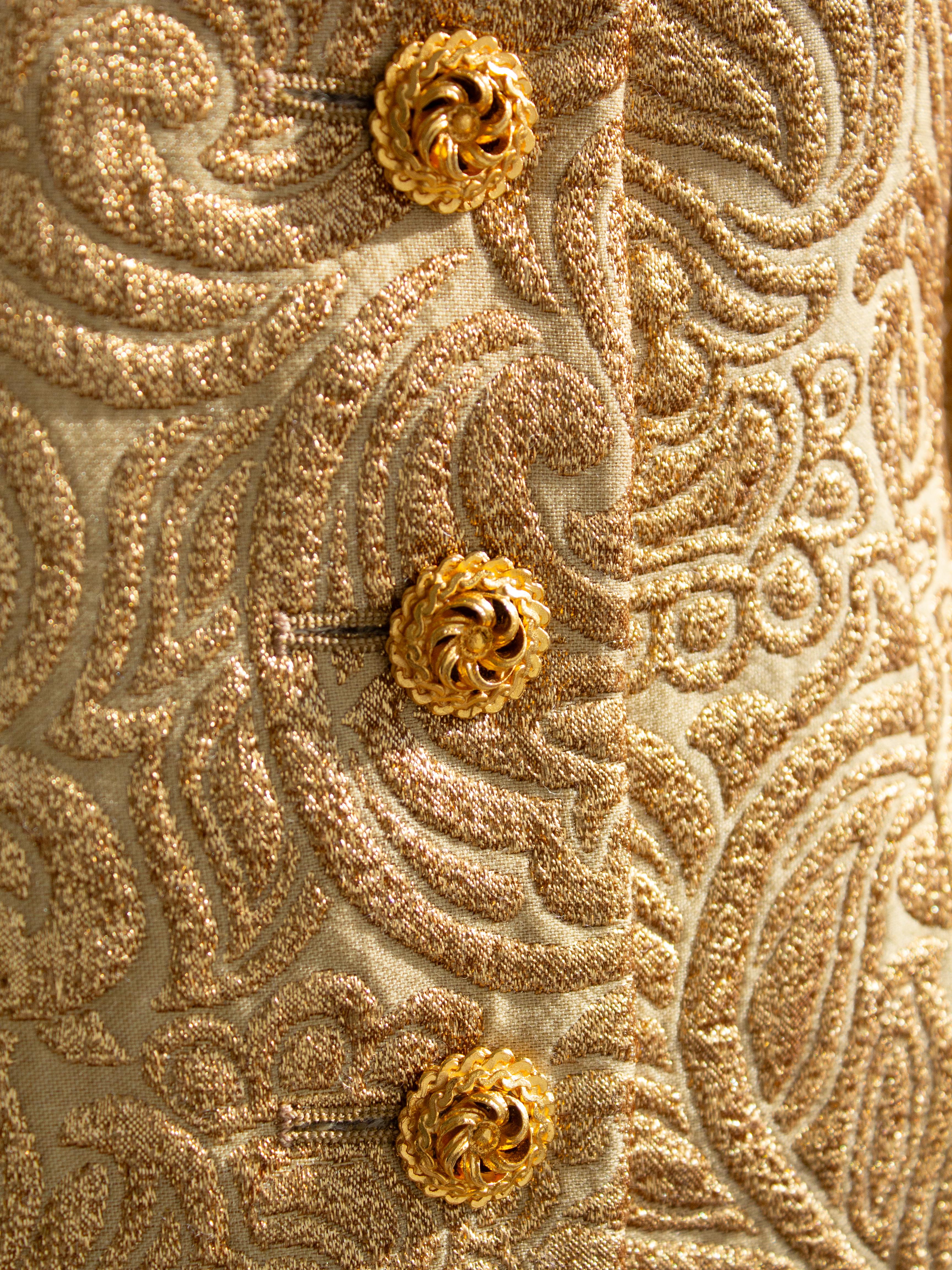 Yves Saint Laurent Rive Gauche Vintage Fall 1991 Gold Brocade Jacket Skirt Suit 4