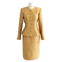 Yves Saint Laurent Rive Gauche Vintage Fall 1991 Gold Brocade Jacket Skirt Suit