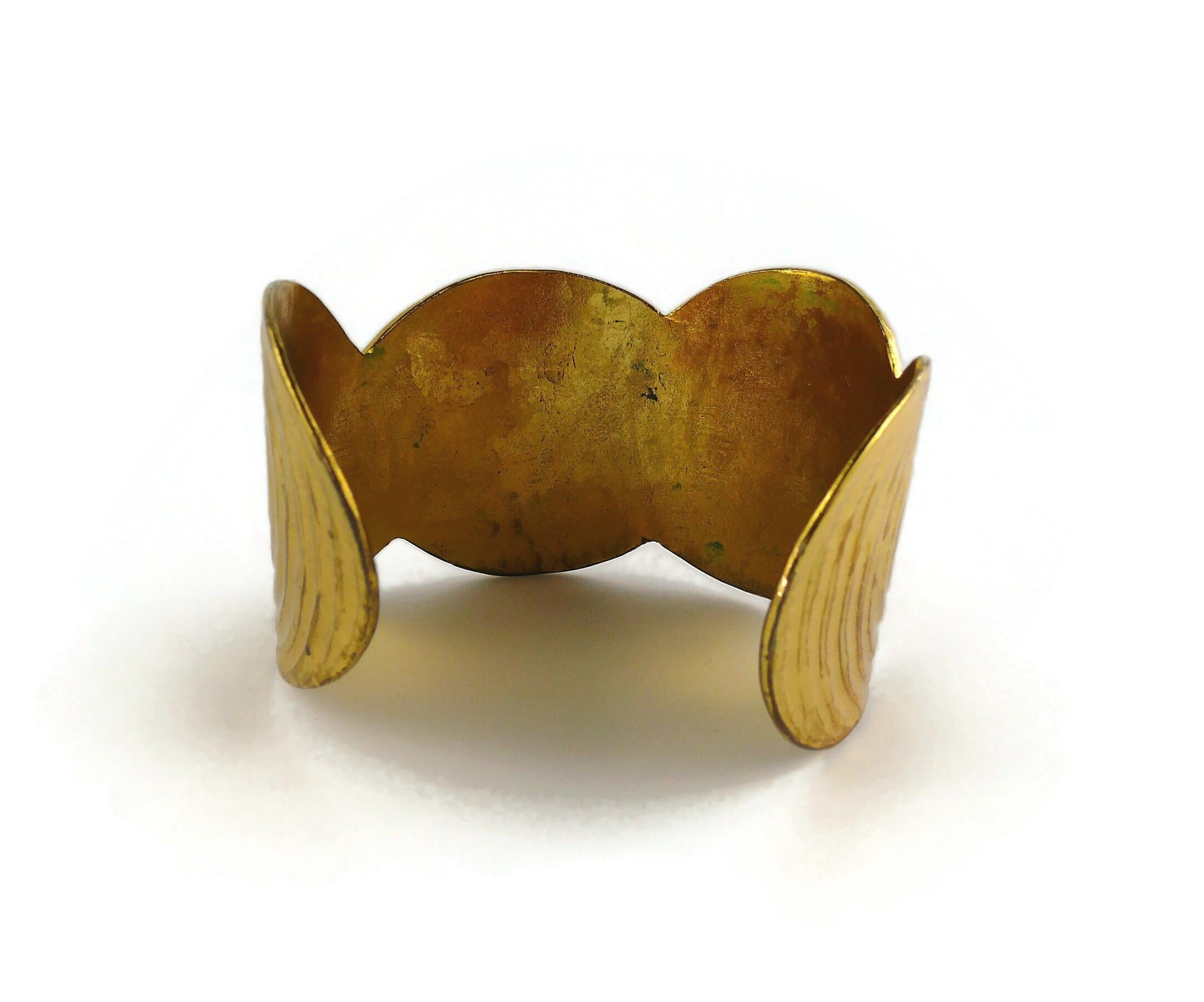 Yves Saint Laurent Rive Gauche Vintage Gold Toned Fingerprint Cuff Bracelet For Sale 6
