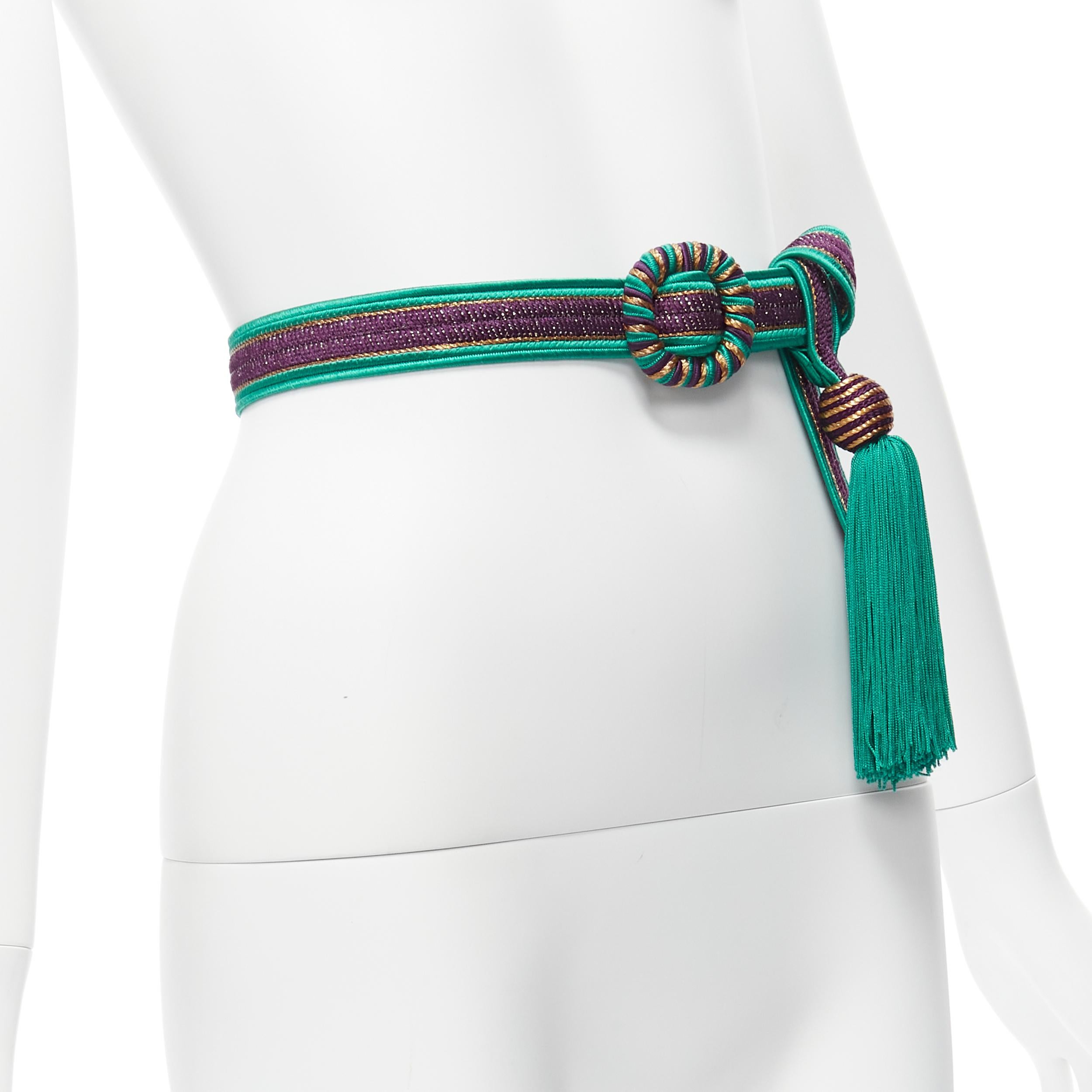 Gray YVES SAINT LAURENT Rive Gauche Vintage green purple gold tassel hobo waist belt For Sale