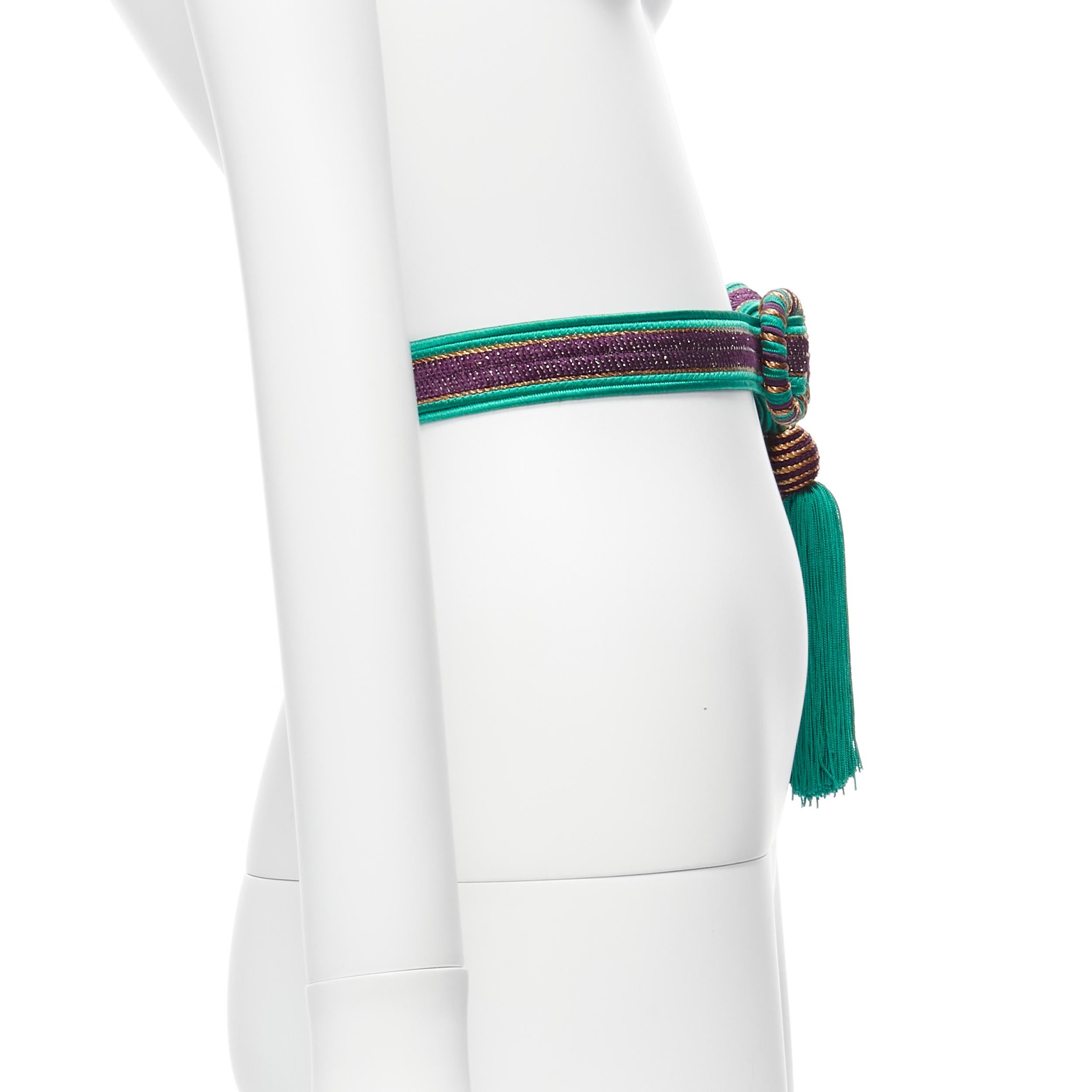 Women's YVES SAINT LAURENT Rive Gauche Vintage green purple gold tassel hobo waist belt For Sale