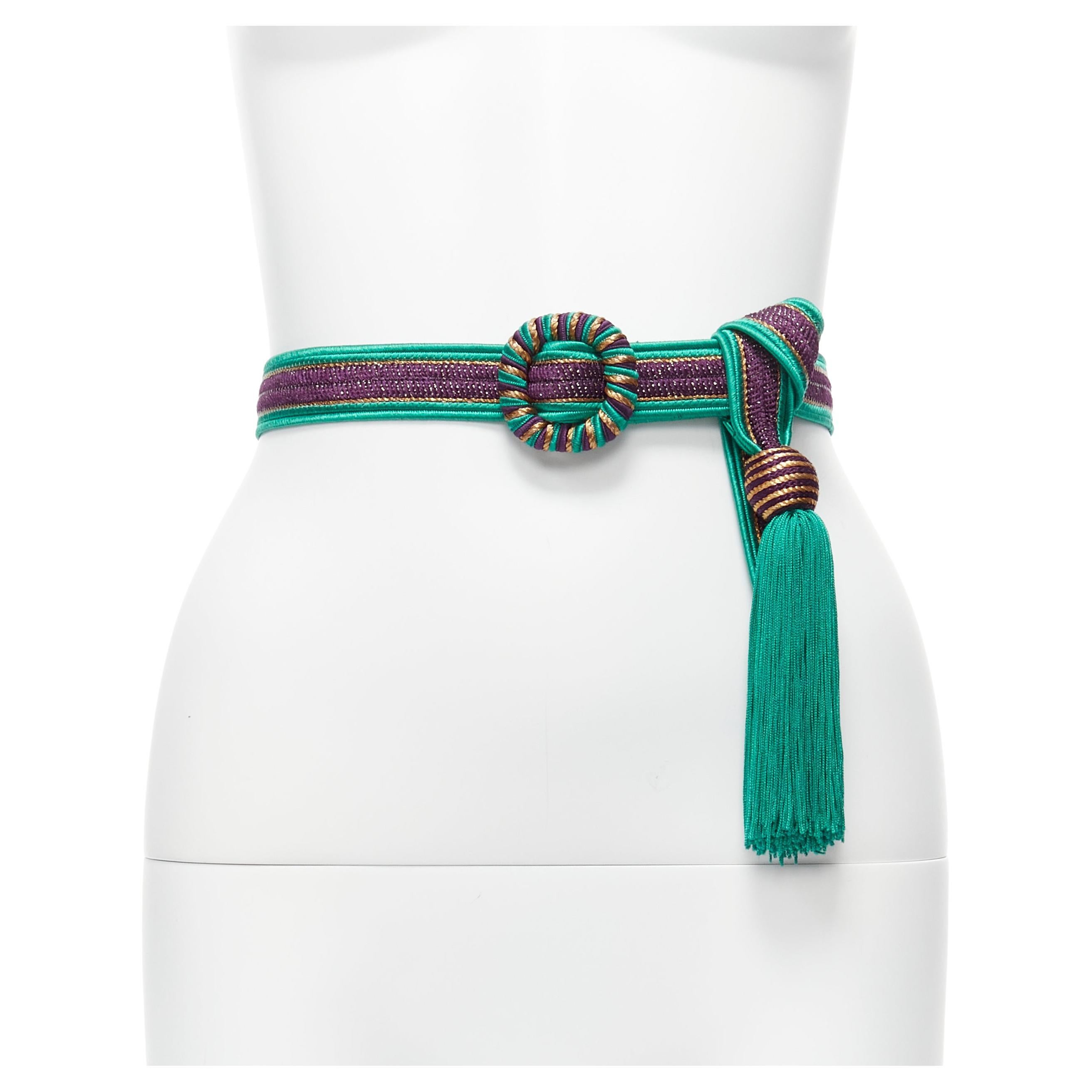 YVES SAINT LAURENT Rive Gauche Vintage green purple gold tassel hobo waist belt For Sale
