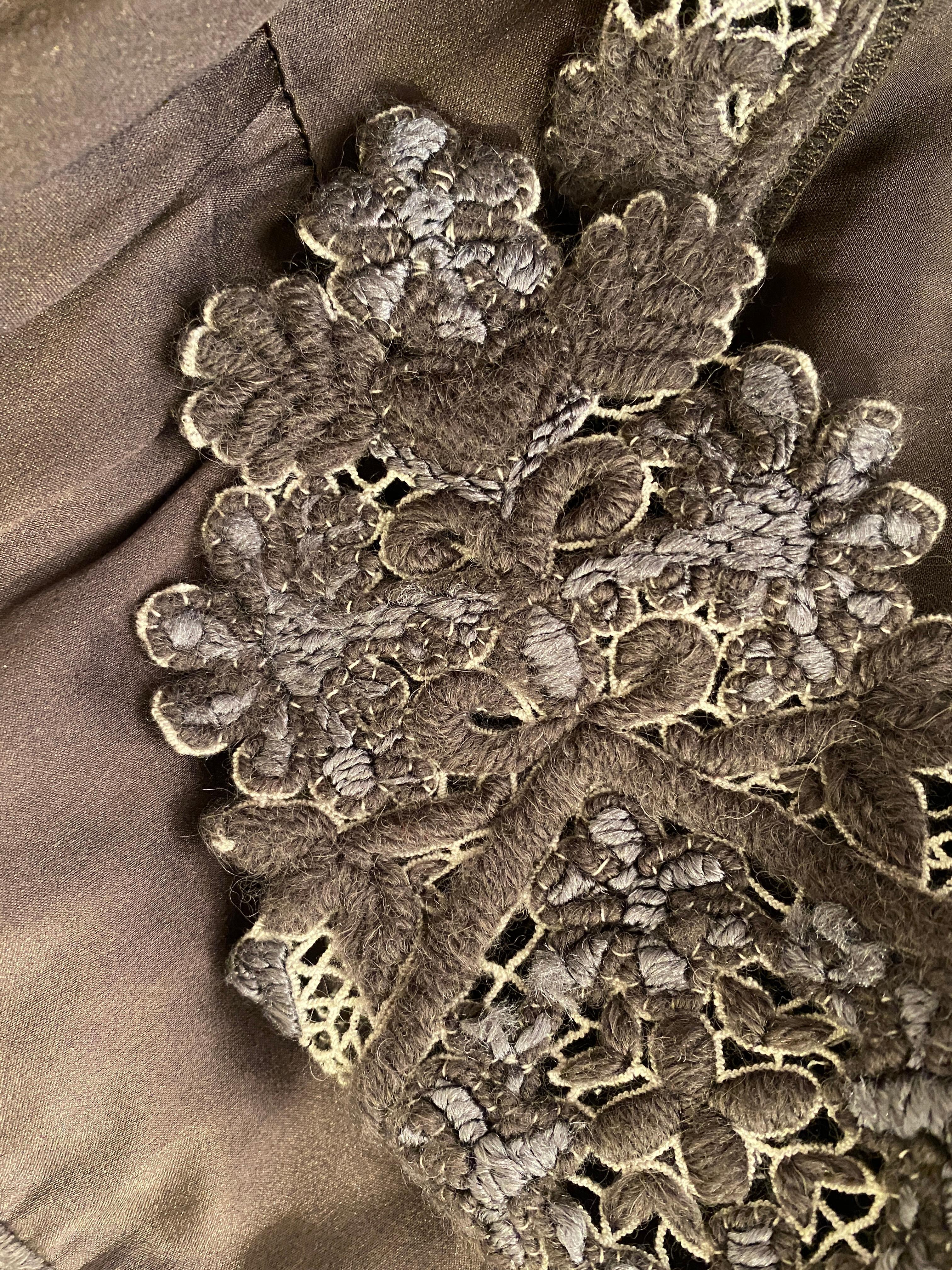 Yves Saint Laurent Rive Gauche vintage grey floral cut out crochet silk top M For Sale 1