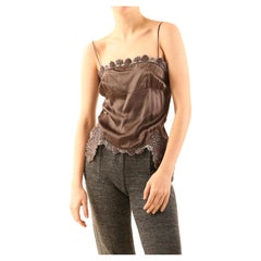 Yves Saint Laurent Rive Gauche vintage grigio floreale tagliato all'uncinetto top in seta M