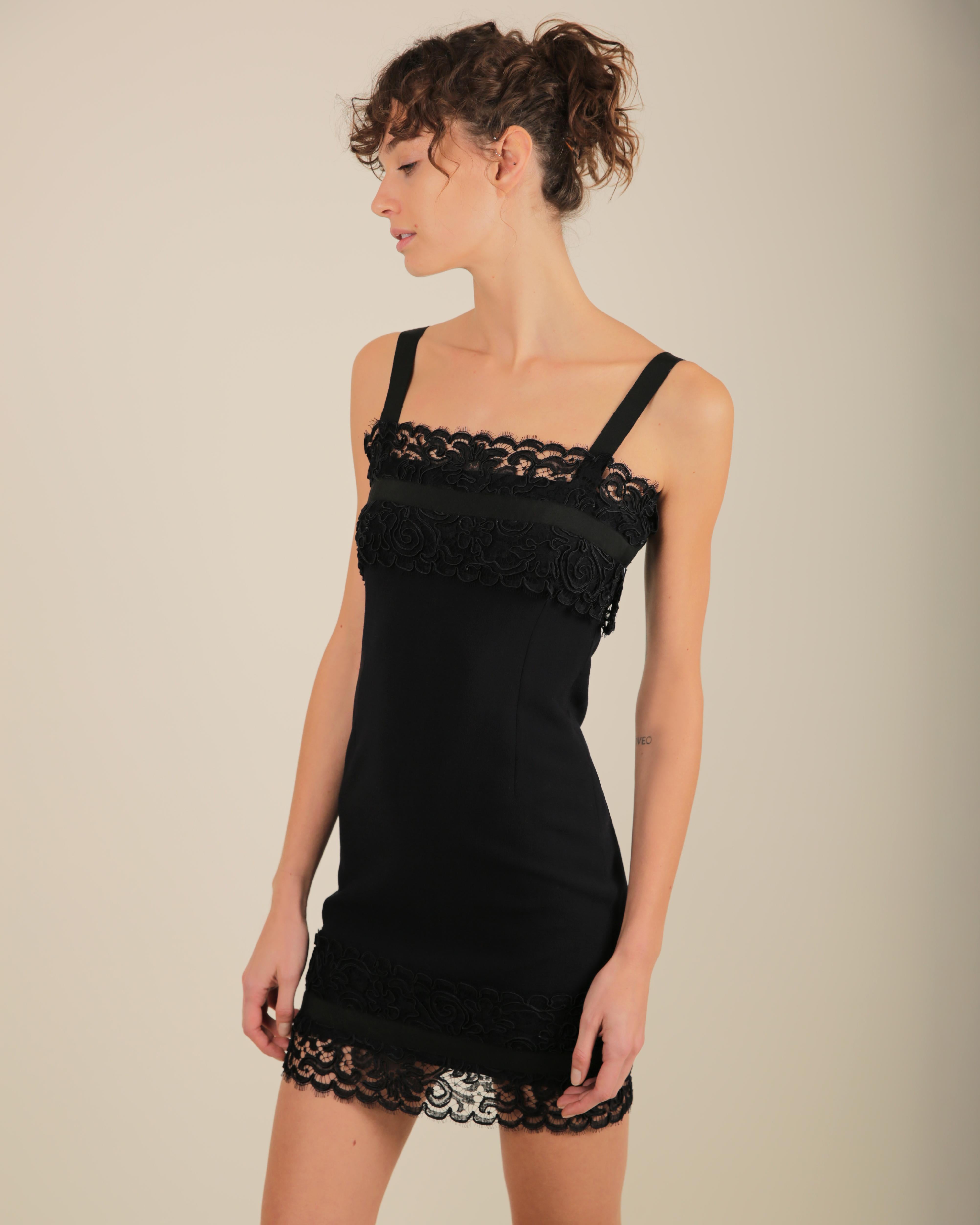 Women's Yves Saint Laurent Rive Gauche vintage lace black straight cut wool mini dress For Sale