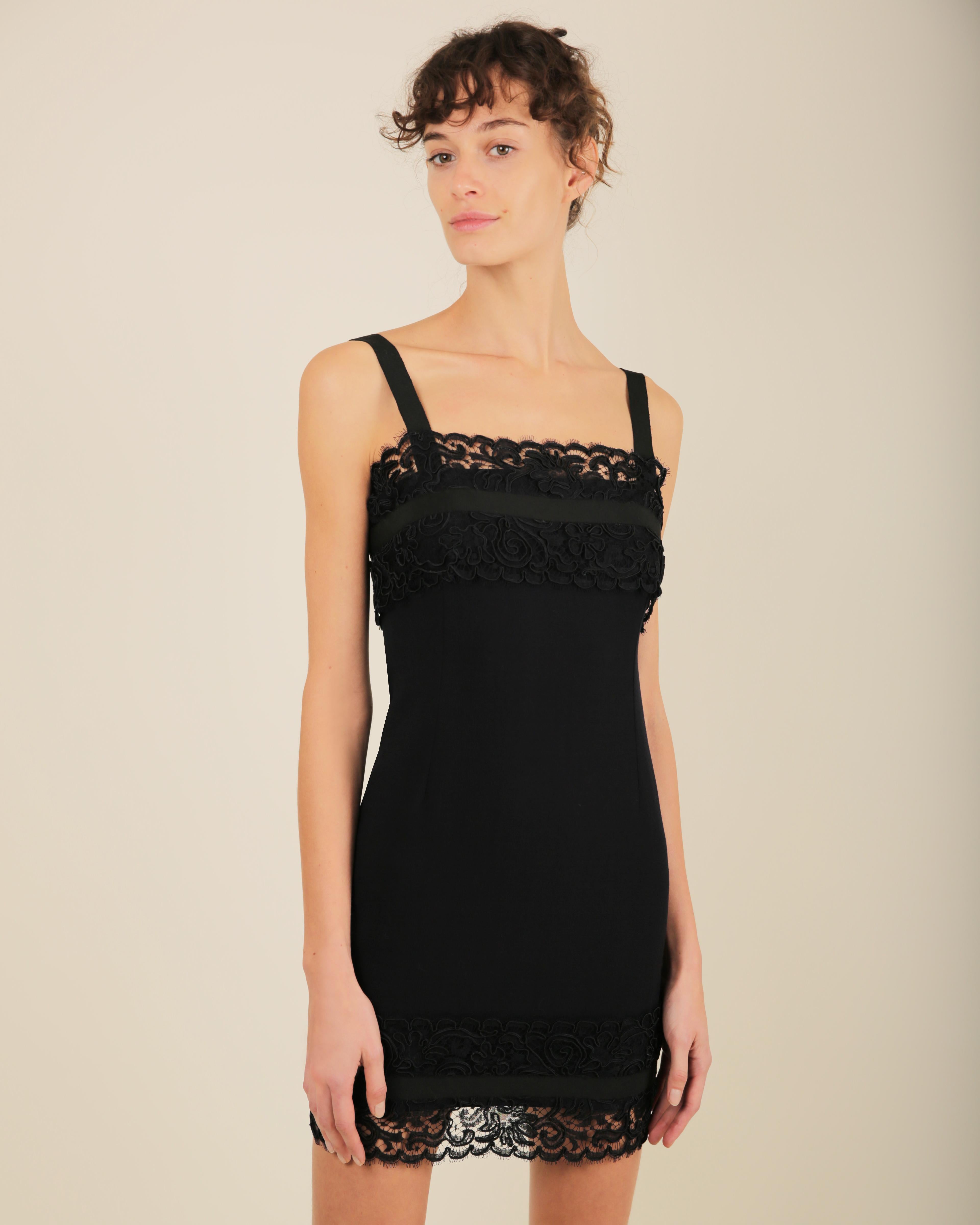 Yves Saint Laurent Rive Gauche vintage lace black straight cut wool mini dress For Sale 1