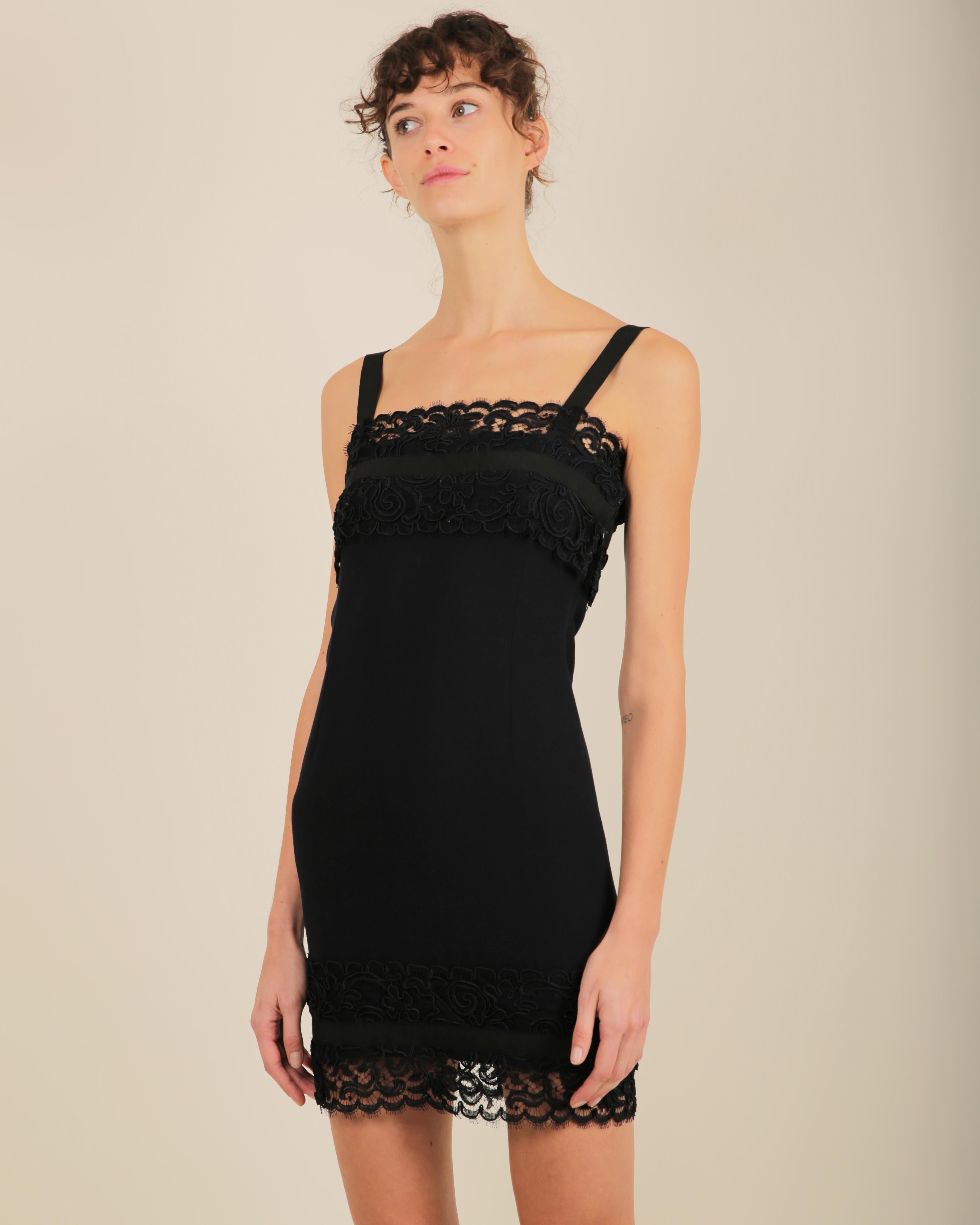 Yves Saint Laurent Rive Gauche vintage lace black straight cut wool mini dress For Sale 2