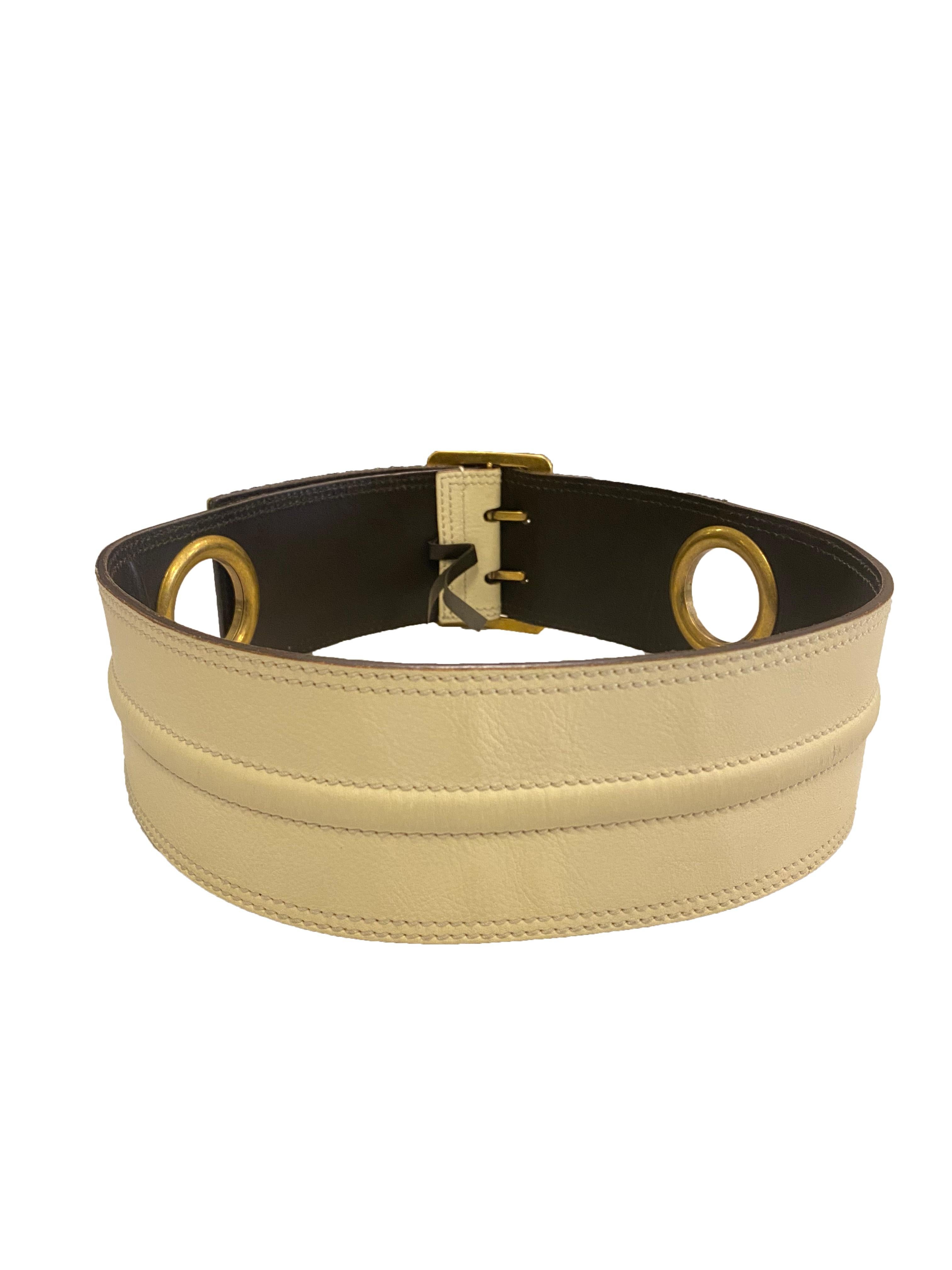 Brown Yves Saint Laurent Rive Gauche Vintage Leather Belt For Sale