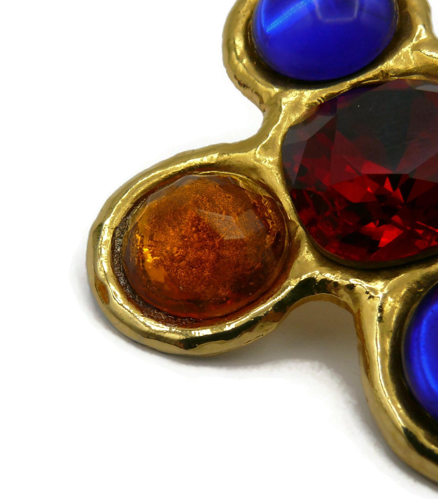 YVES SAINT LAURENT Rive Gauche Vintage Massive Jewelled Cross Clip-On Earrings For Sale 7