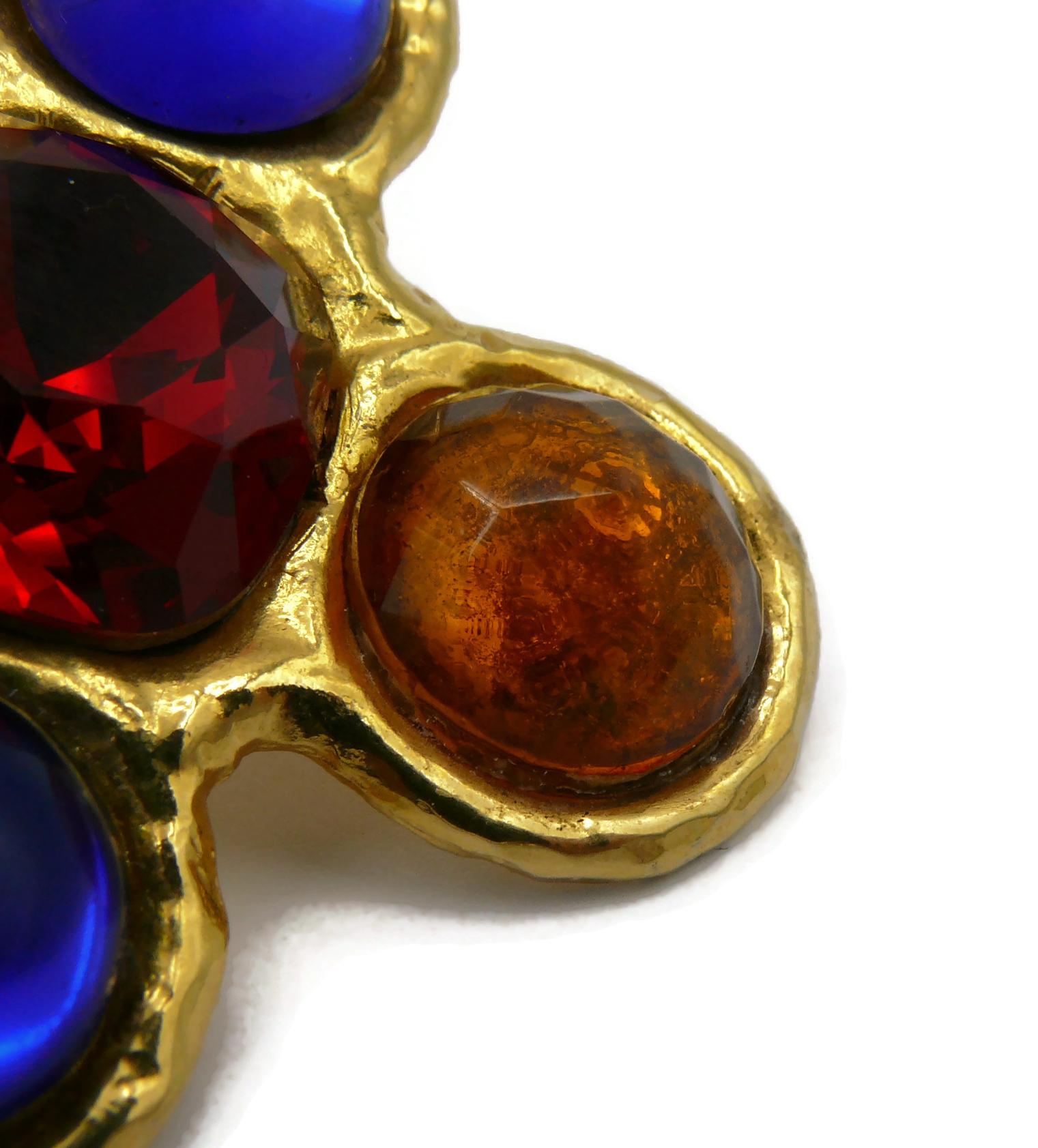 YVES SAINT LAURENT Rive Gauche Vintage Massive Jewelled Cross Clip-On Earrings For Sale 8