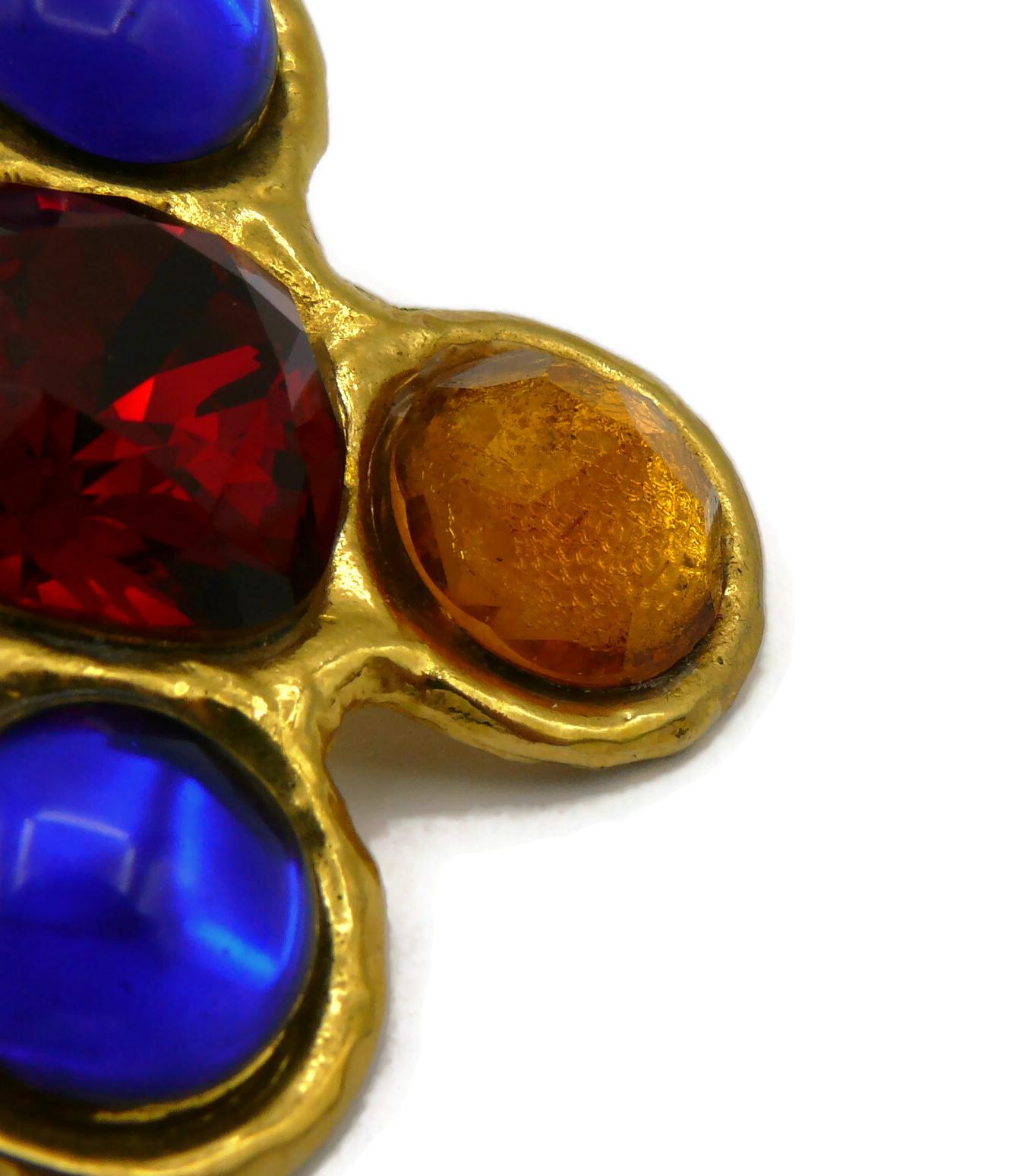 YVES SAINT LAURENT Rive Gauche Vintage Massive Jewelled Cross Clip-On Earrings For Sale 5