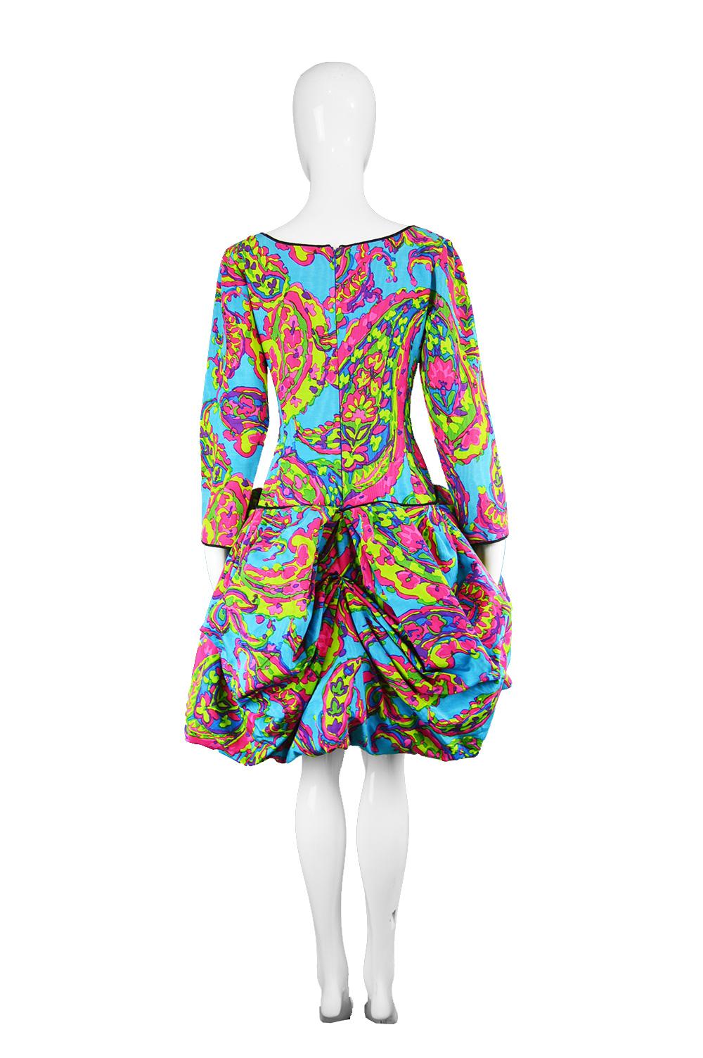 Yves Saint Laurent Rive Gauche Vintage Multicolored Pouf Bustle Dress, 1980s 1