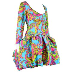 Yves Saint Laurent Rive Gauche Vintage Multicolored Pouf Bustle Dress, 1980s