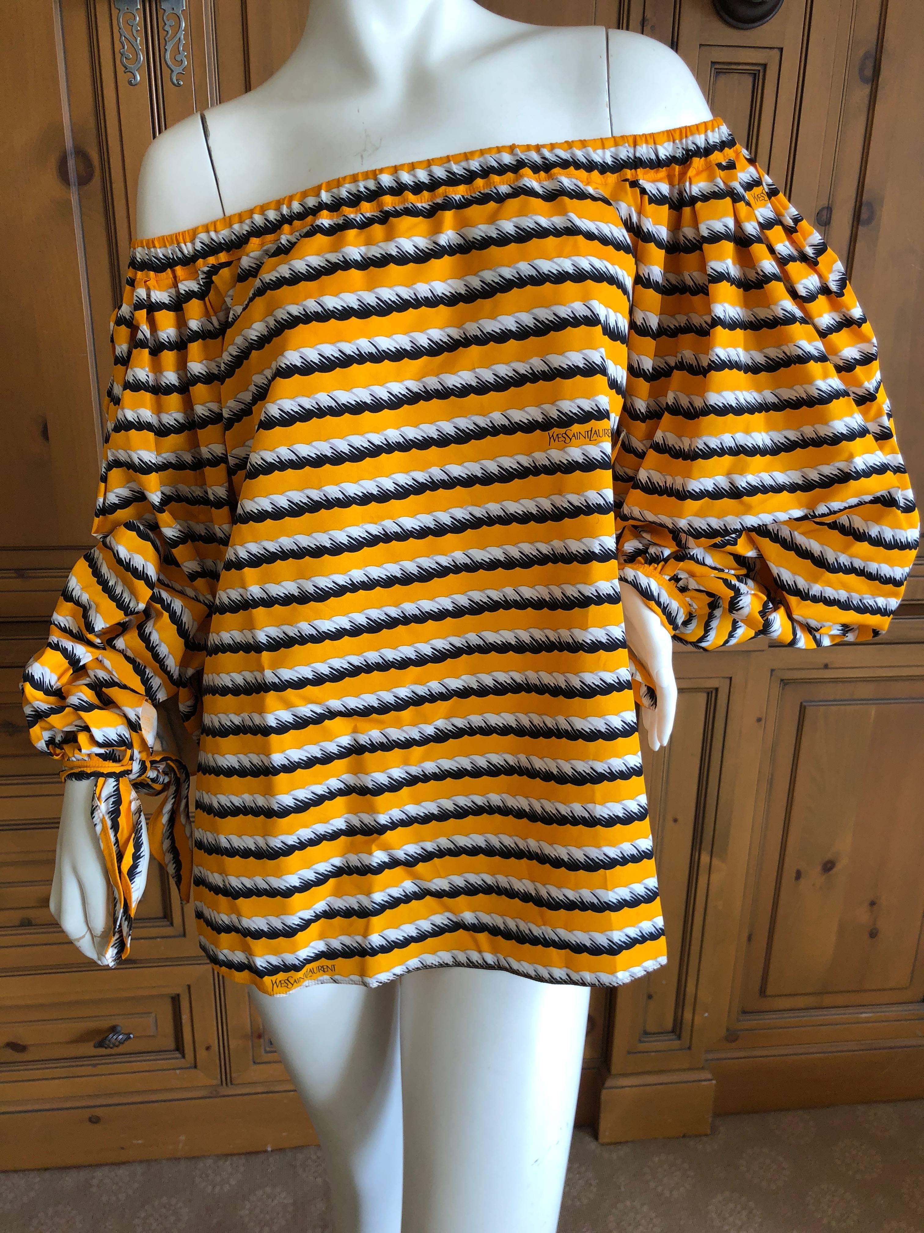 Yves Saint Laurent Rive Gauche Vintage Romantic Poet Sleeve Rope Print Top In Excellent Condition For Sale In Cloverdale, CA