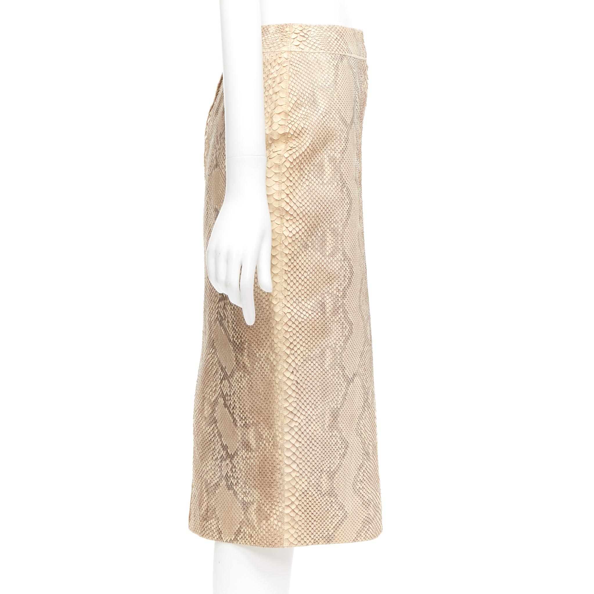 Beige YVES SAINT LAURENT Rive Gauche Vintage scaled leather midi pencil skirt FR36 S