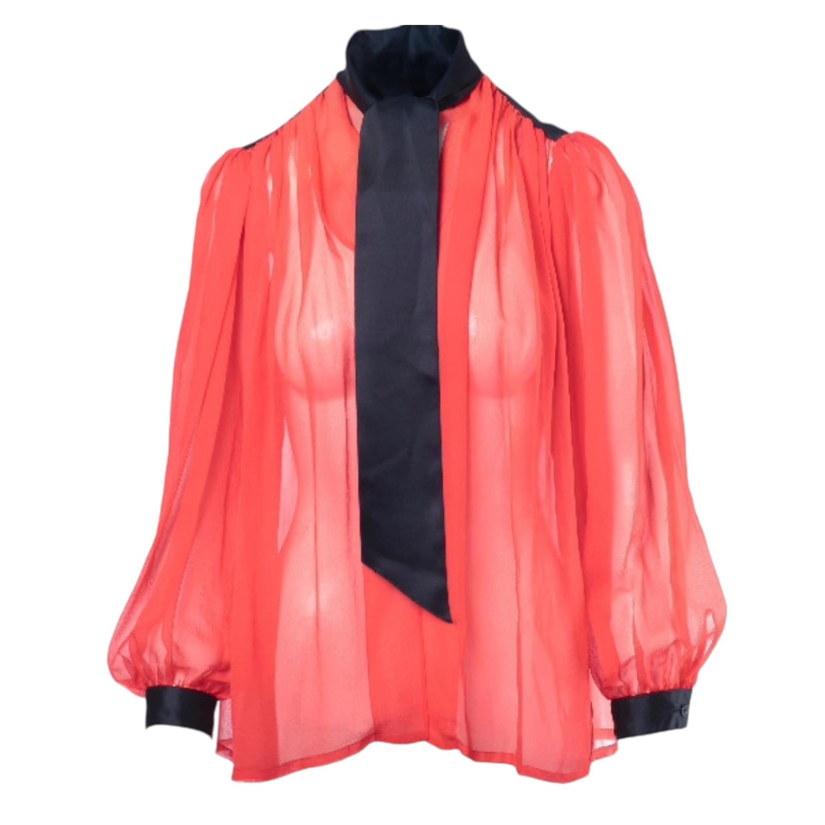 Yves Saint Laurent Rive Gauche Vintage - Camicetta con fiocco in seta trasparente - anni '80
