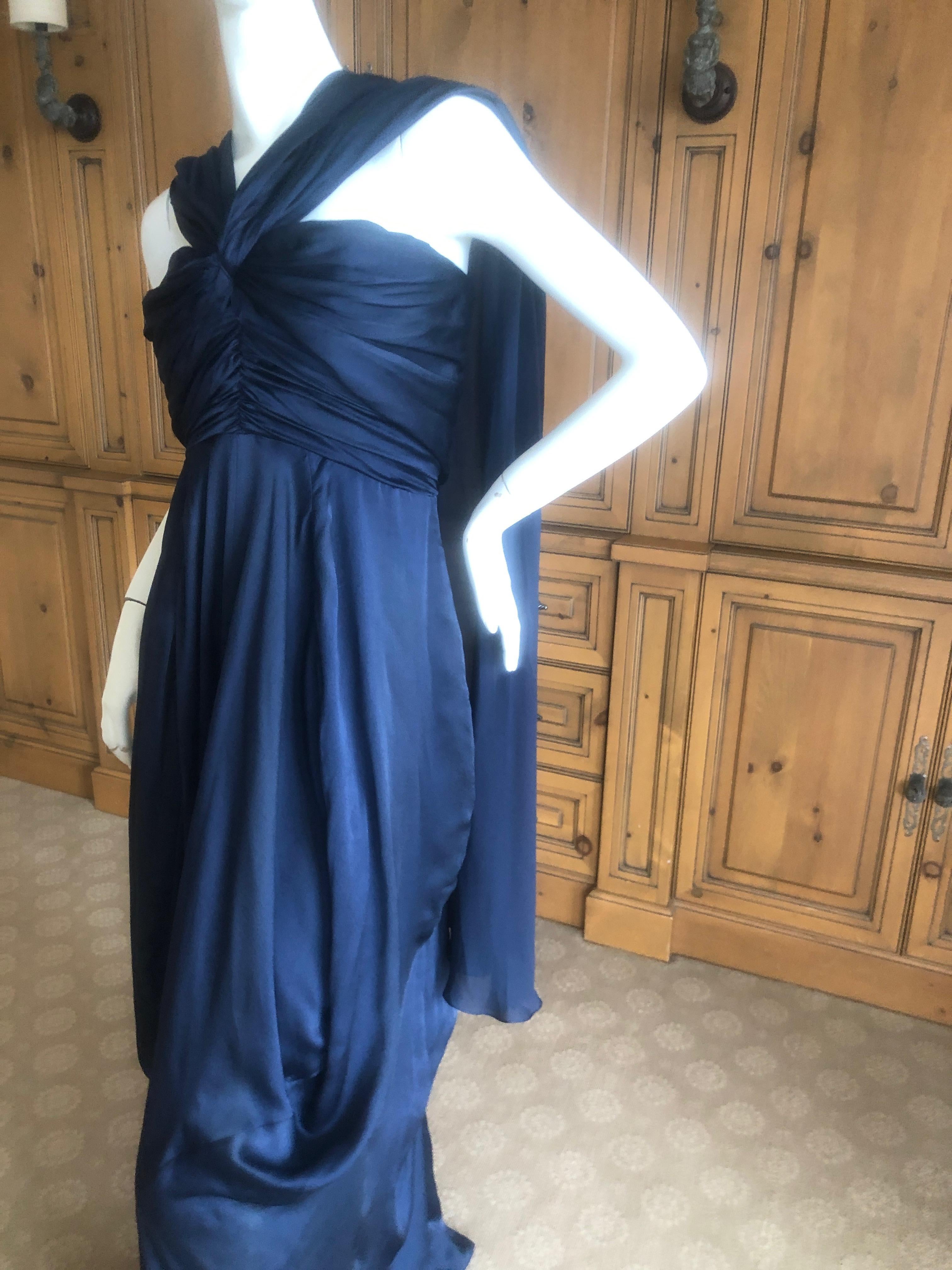 Women's Yves Saint Laurent Rive Gauche Vintage Slate Silk Evening Dress with Draped Back For Sale