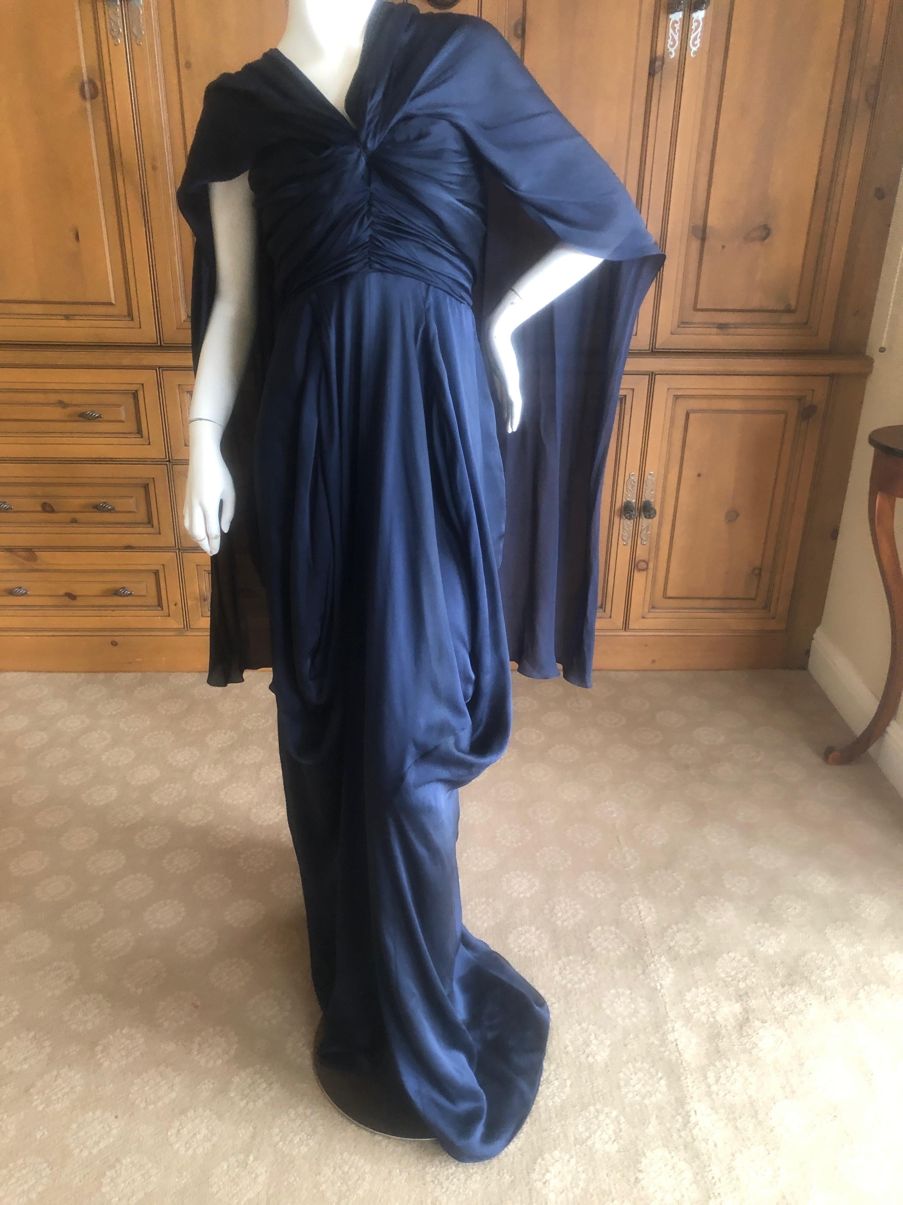Yves Saint Laurent Rive Gauche Vintage Slate Silk Evening Dress with Draped Back For Sale 1