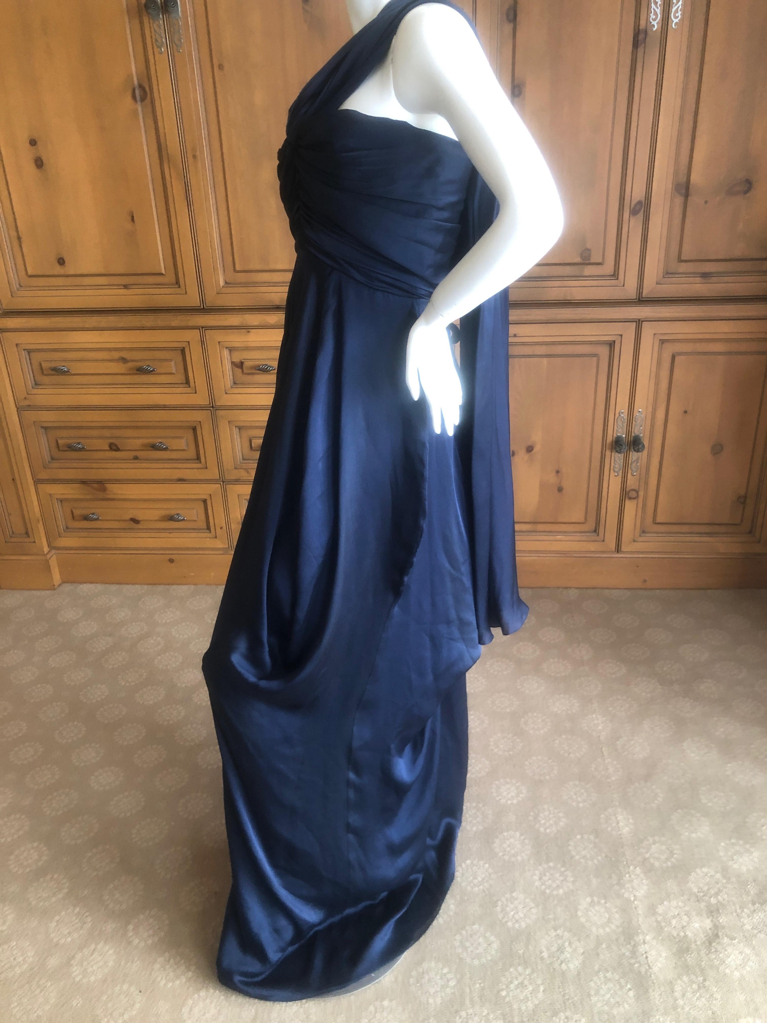 Yves Saint Laurent Rive Gauche Vintage Slate Silk Evening Dress with Draped Back For Sale 2