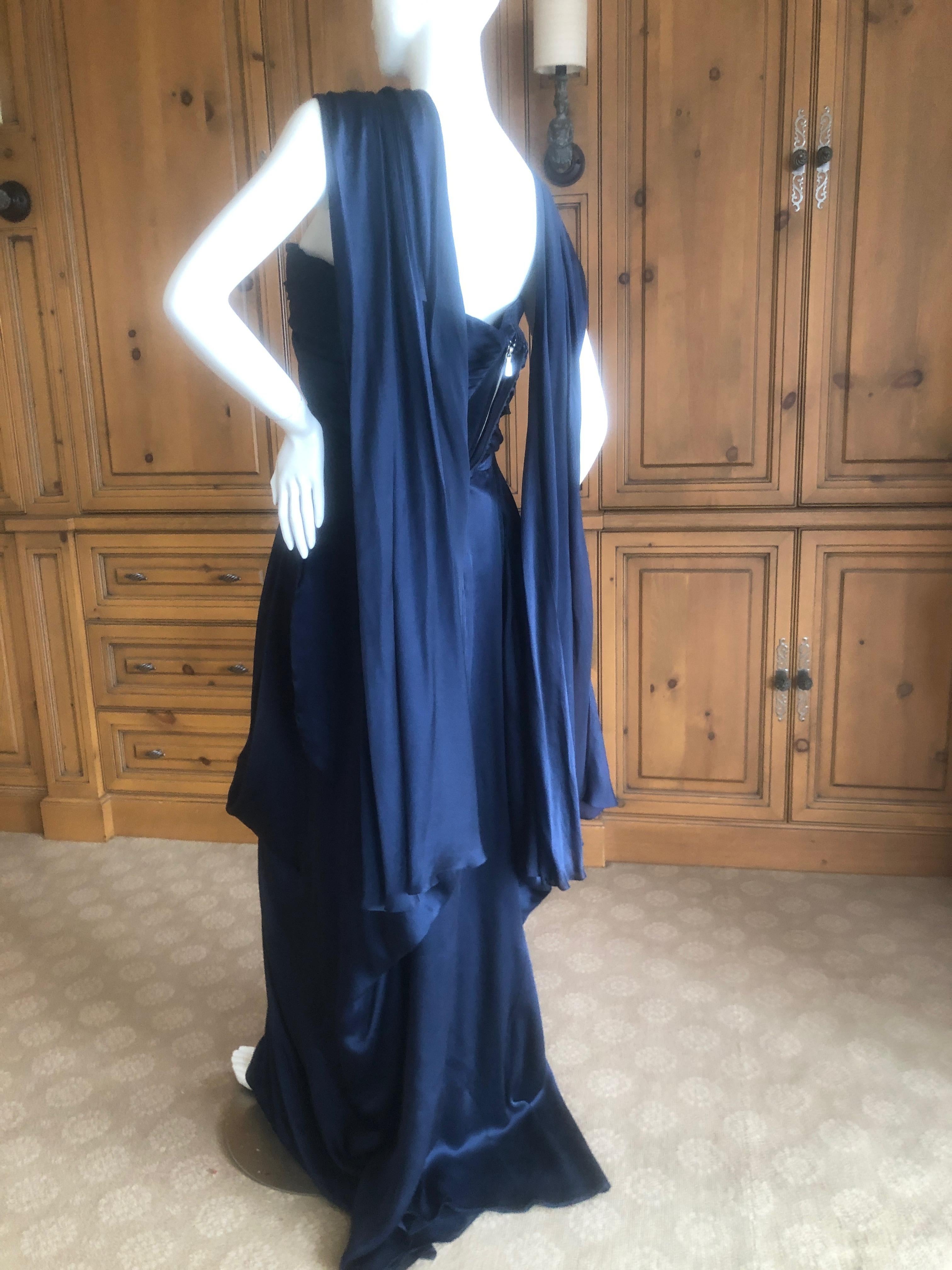 Yves Saint Laurent Rive Gauche Vintage Slate Silk Evening Dress with Draped Back For Sale 3