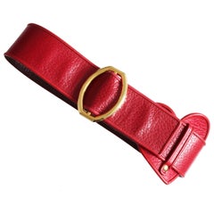 Yves Saint Laurent Rive Gauche Vintage Wide Red Leather Belt with Heart 