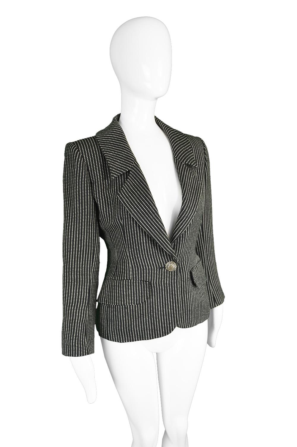 Yves Saint Laurent Rive Gauche Vintage Women's Broken Pinstripe Blazer, 1980s  In Good Condition For Sale In Doncaster, South Yorkshire