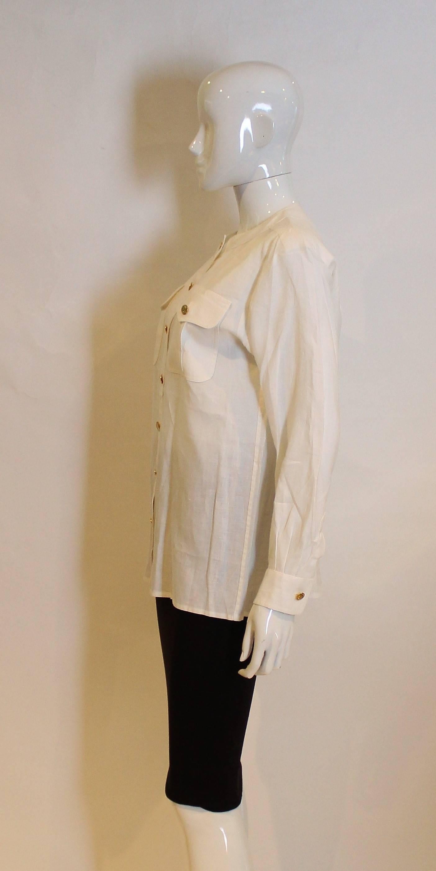Women's Yves Saint Laurent Rive Gauche White Linen Shirt