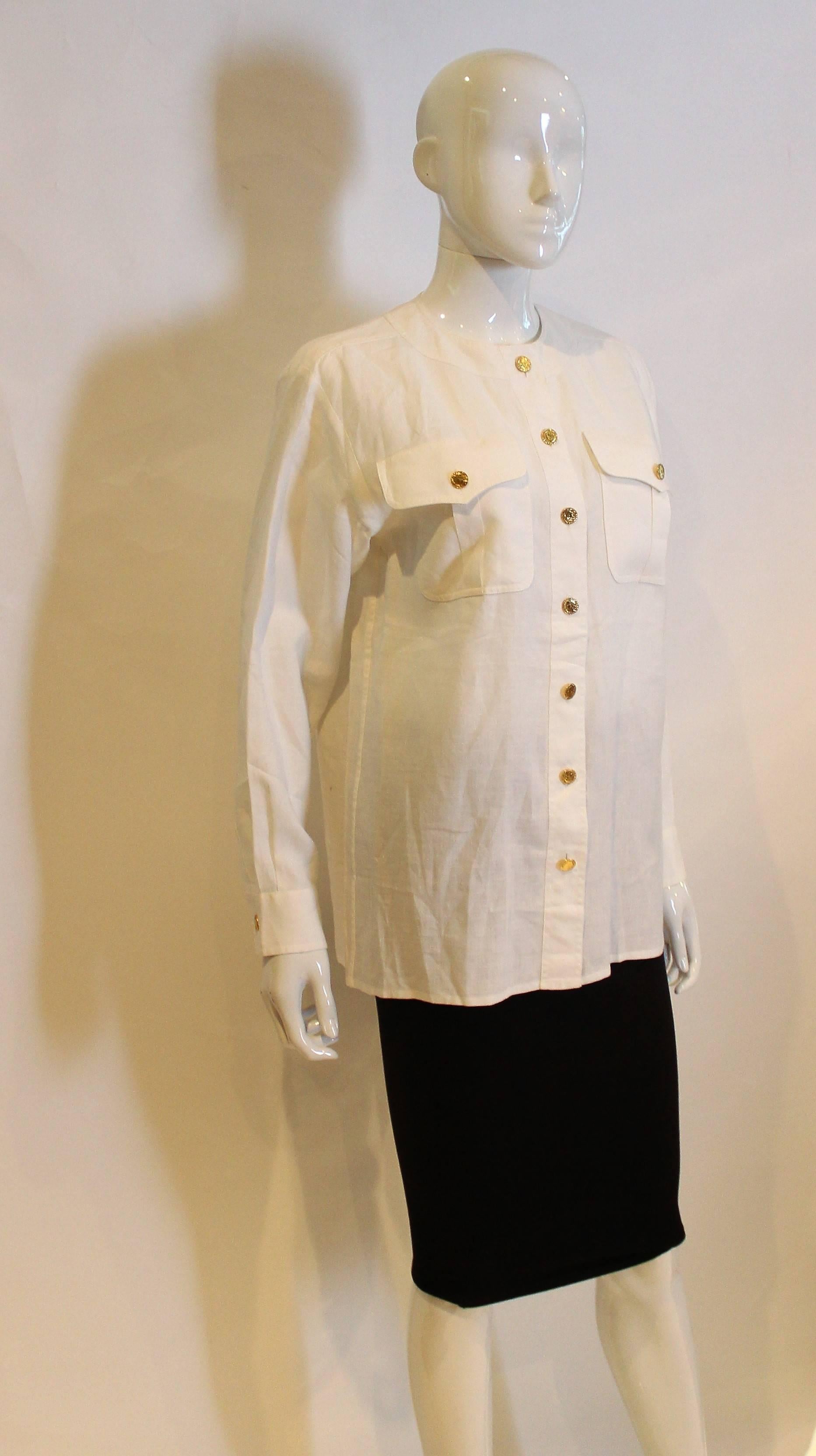 Yves Saint Laurent Rive Gauche White Linen Shirt 1