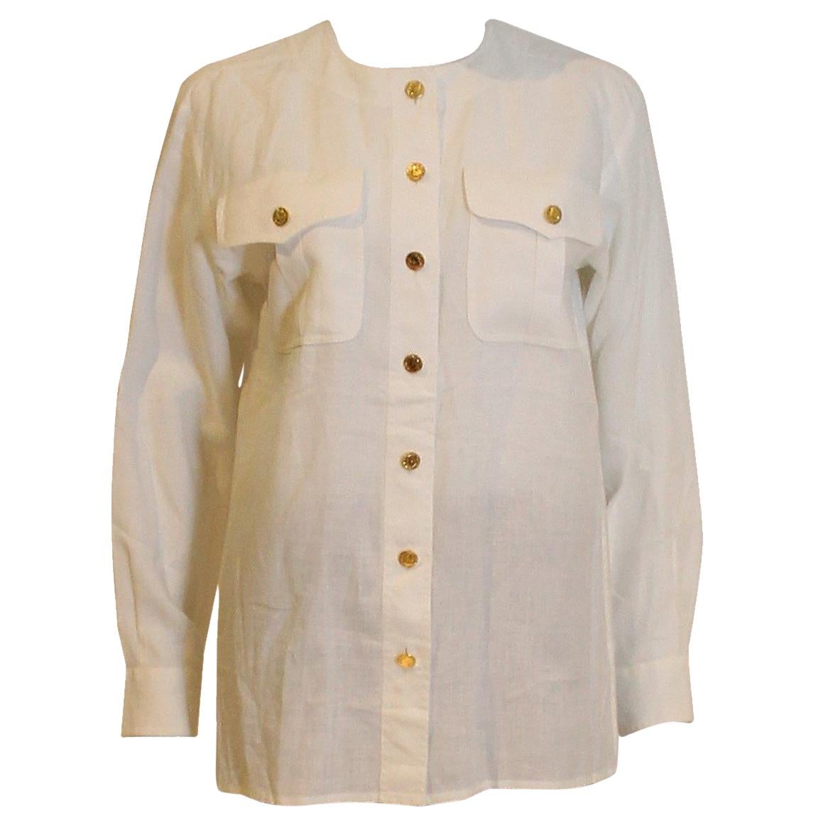 Yves Saint Laurent Rive Gauche White Linen Shirt