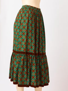 Yves Saint Laurent Rive Gauche Wool Challis 70's Midi Skirt