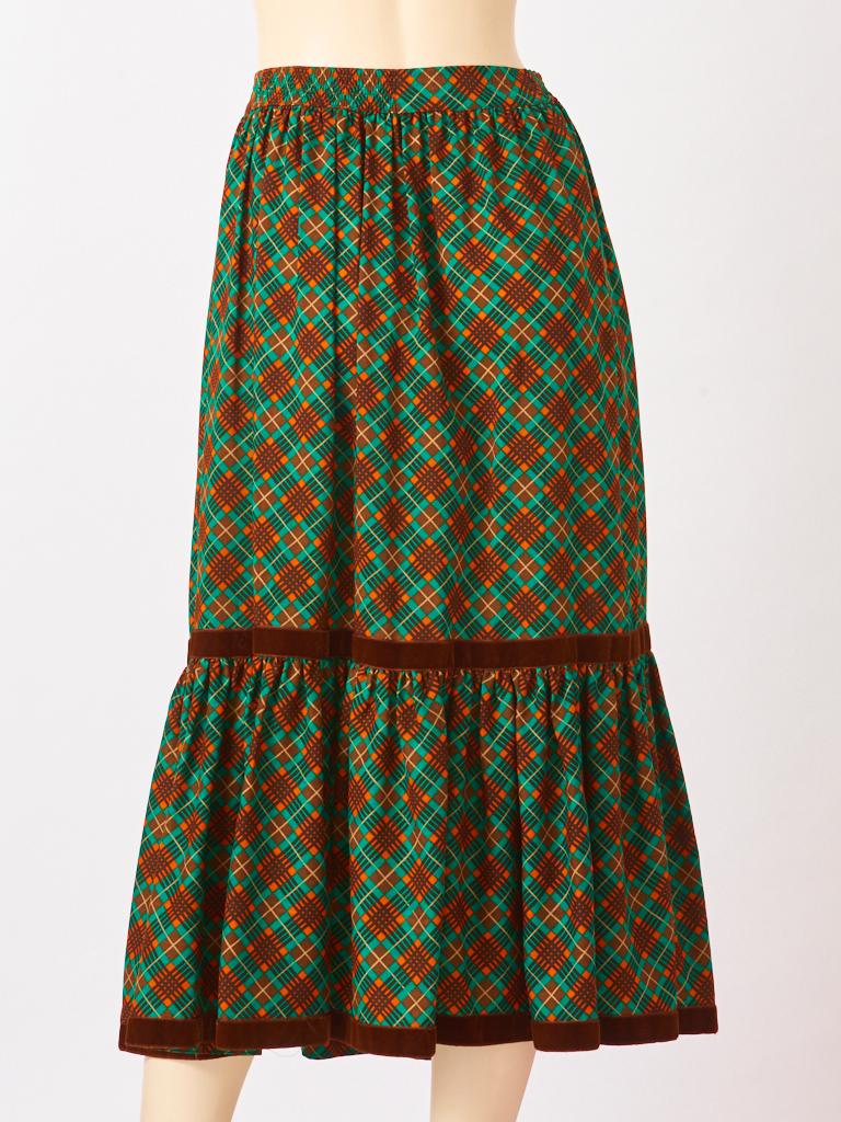 Falda midi Yves Saint Laurent Rive Gauche Challis de lana de los años 70 Negro en venta