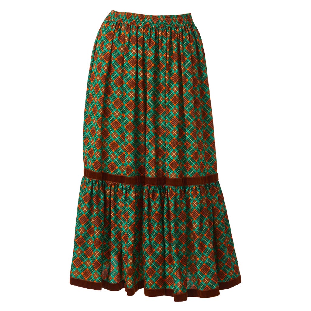 Yves Saint Laurent Rive Gauche Gonna Midi in lana Challis anni '70