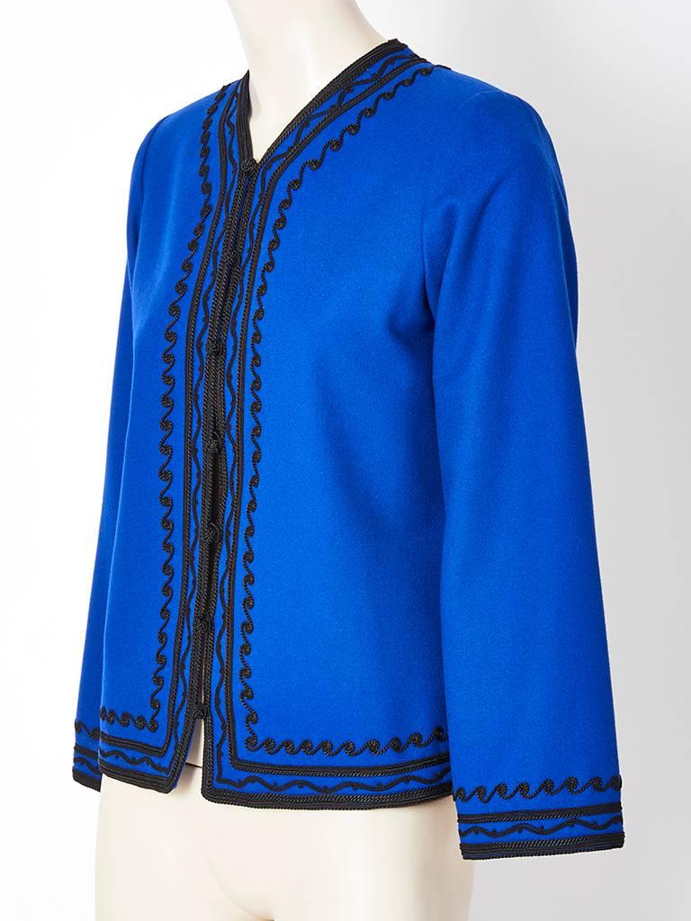 Blue Yves Saint Laurent Rive Gauche Wool Jacket with Passementerie Detail
